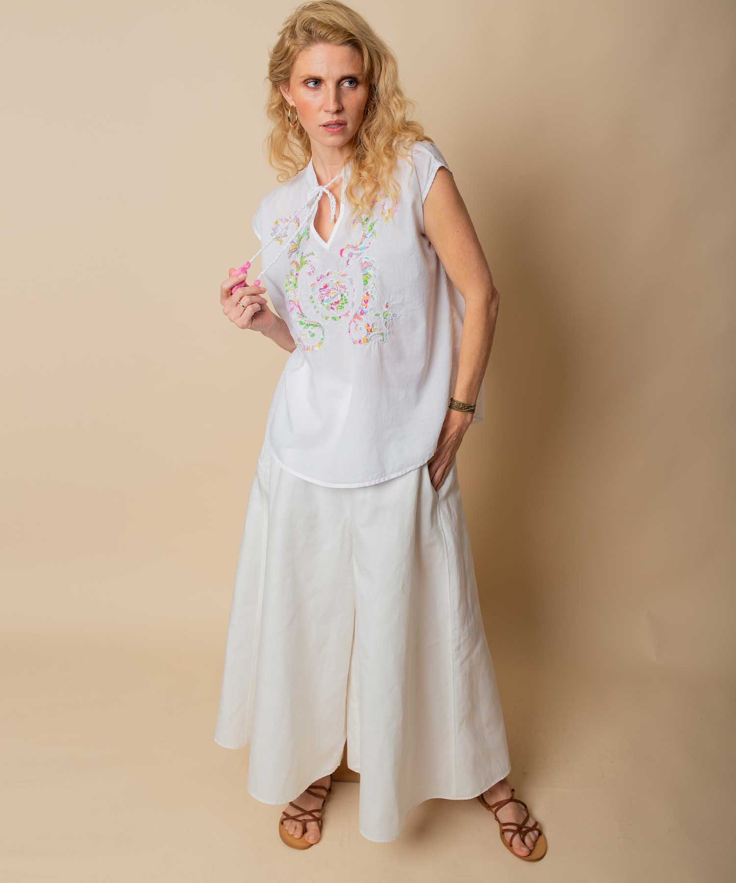 Emily van den Bergh Shirtblusentop aus reiner Baumwolle mit Stick-Applikation | Modehaus Wörmann