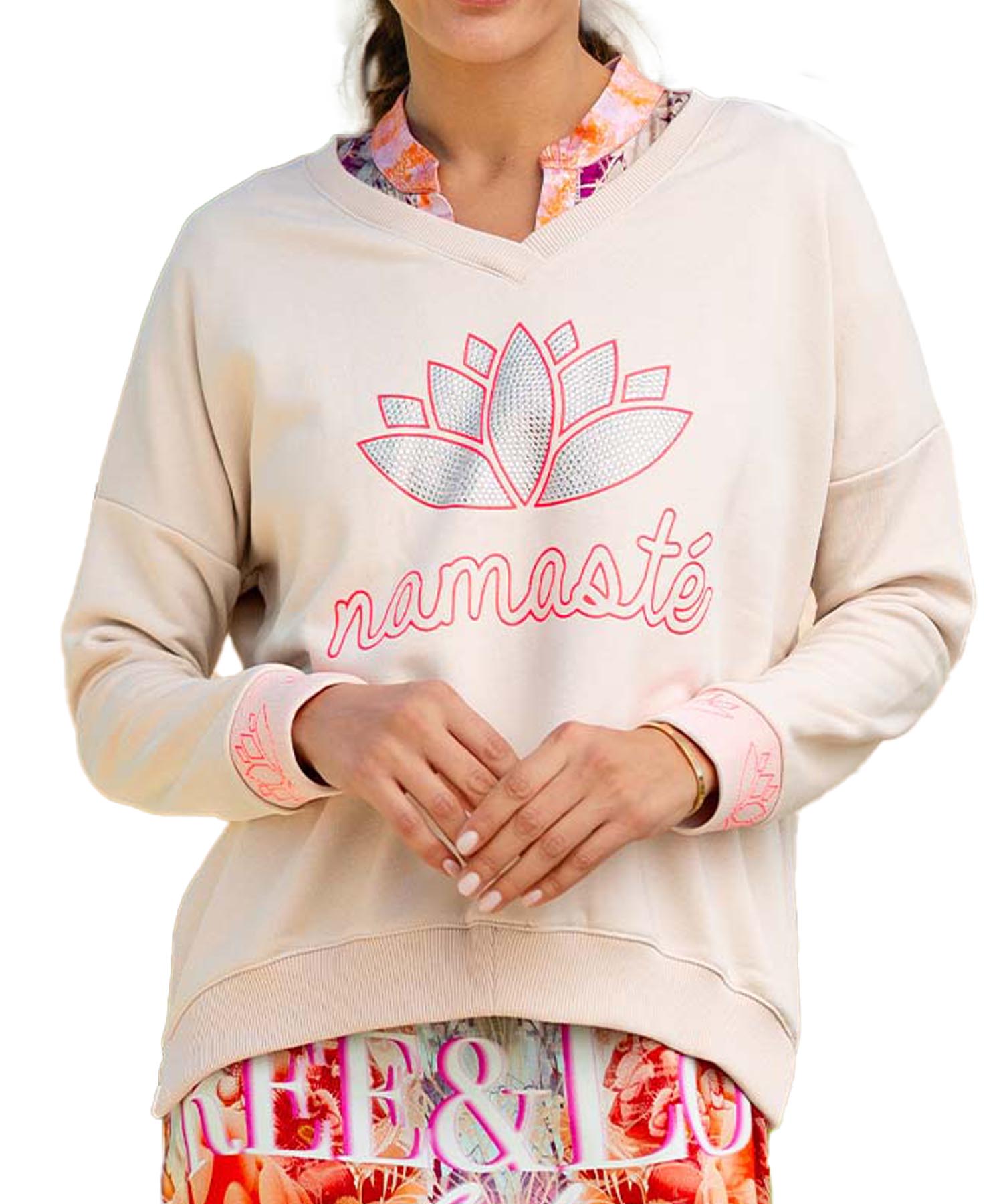 Miss Goodlife Sweat  Namasté mit Strass in creme