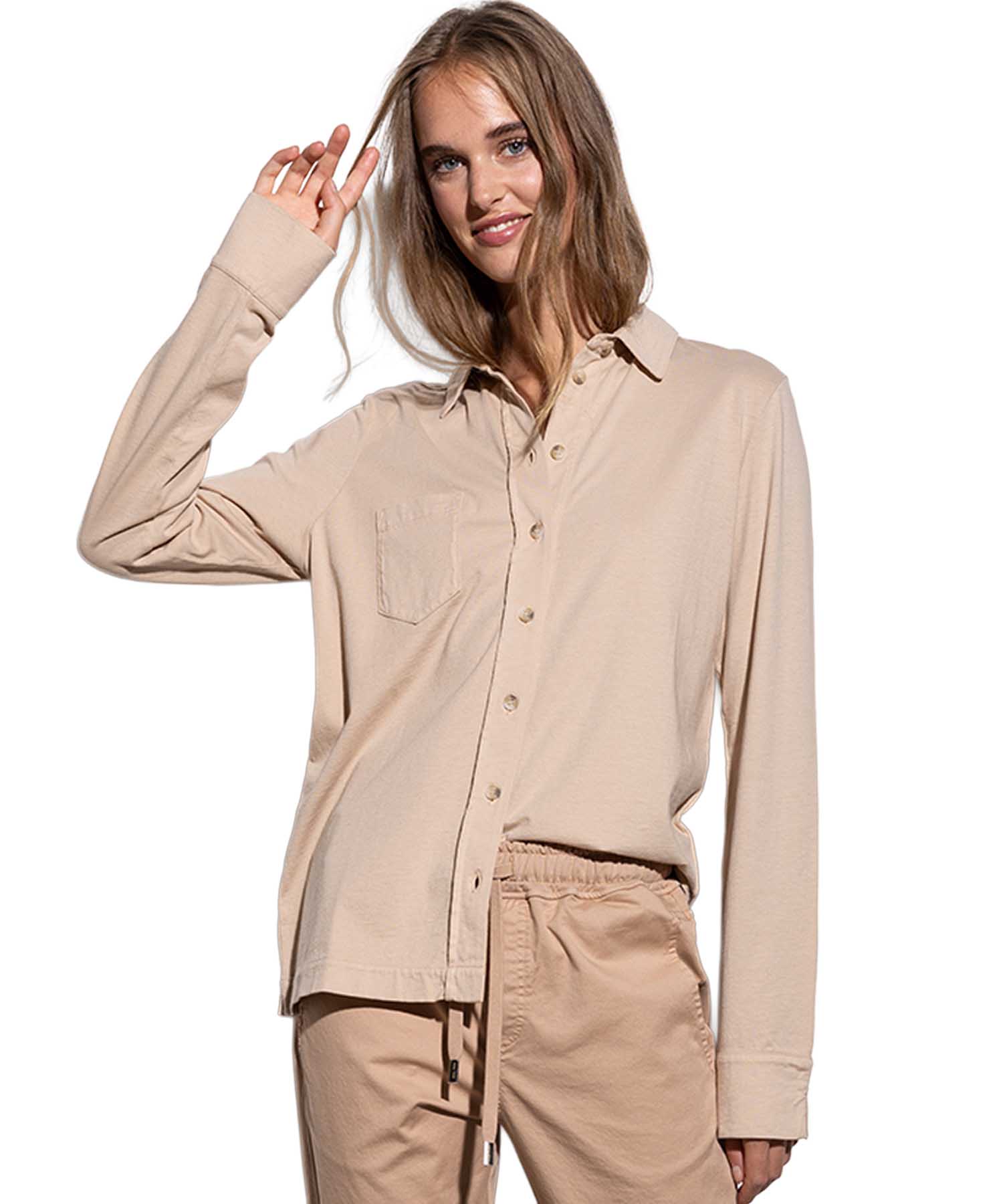 Bluse aus Jersey in camel aus reiner Baumwolle