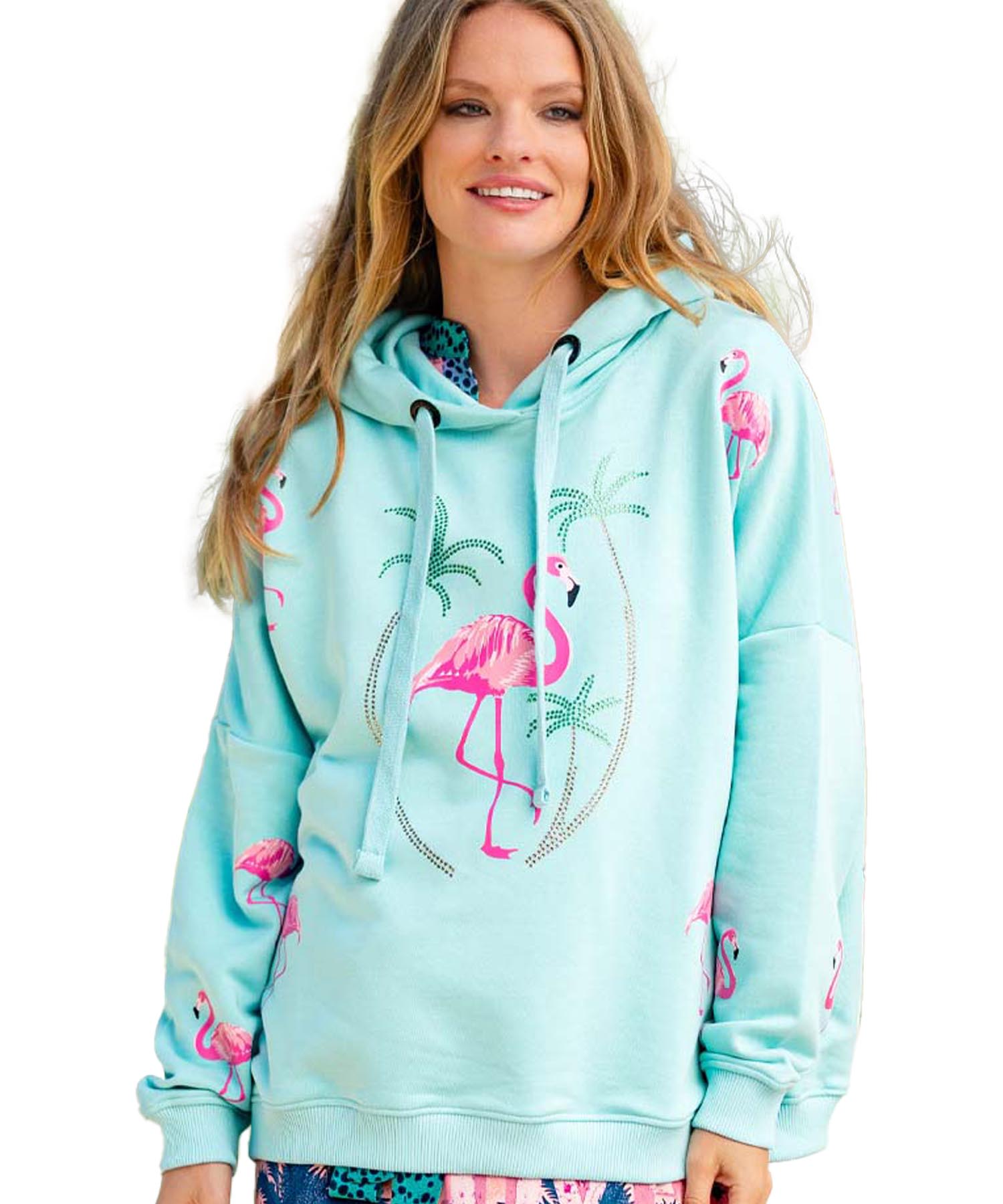 Miss Goodlife Hoodie Flamingo Palm Strass