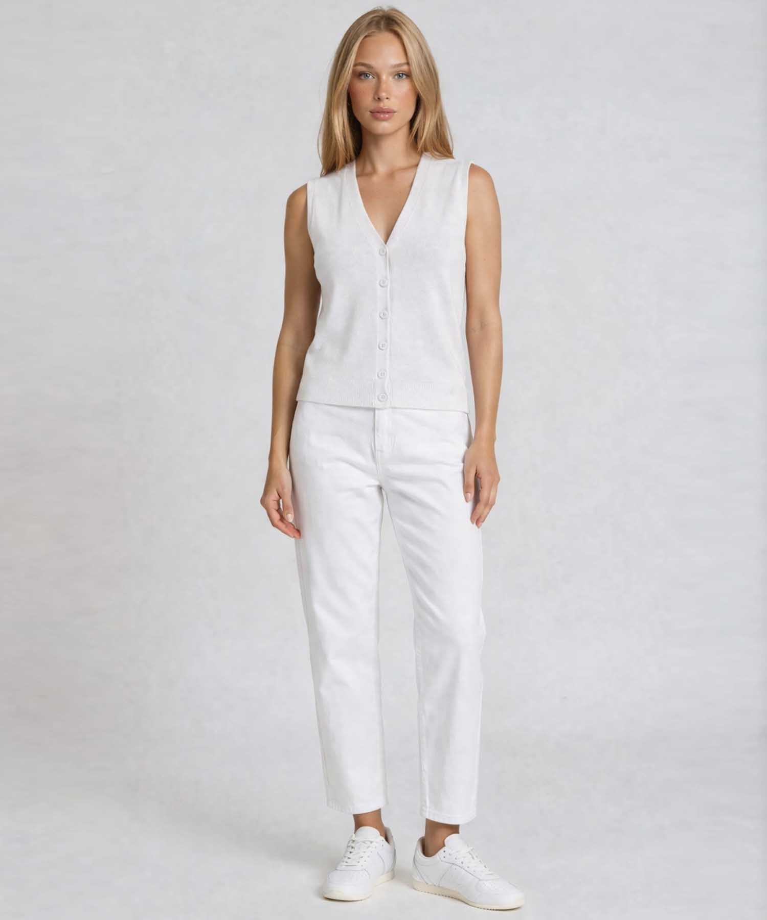 PENN&INK N.Y Strickweste in Weiss | Oversized Damenweste