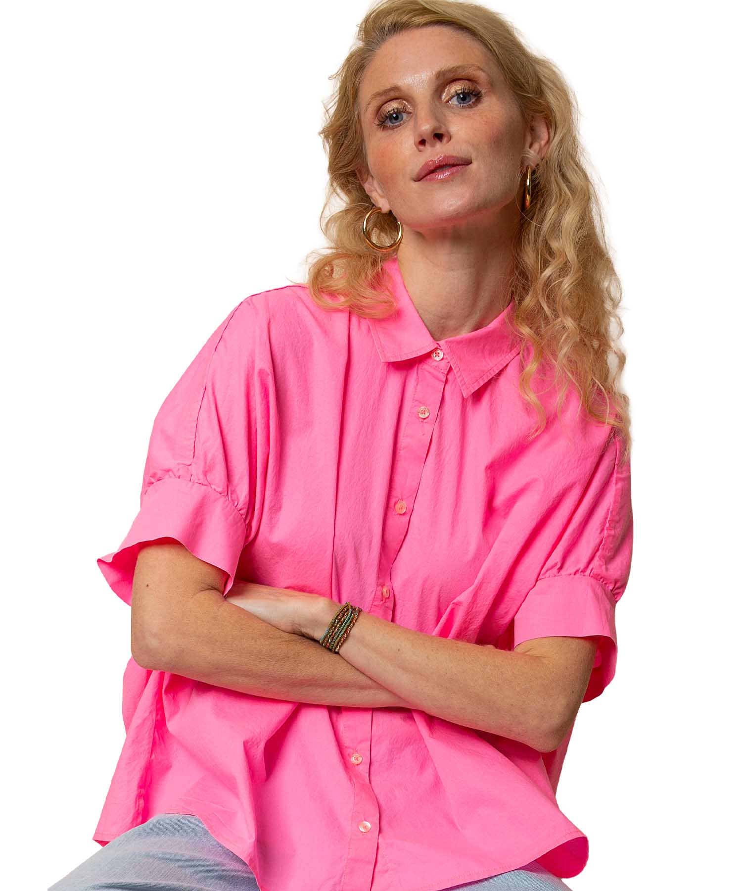 Emily van den Bergh Oversize Bluse aus reiner Baumwolle in Neon Pink | Modehaus Wörmann