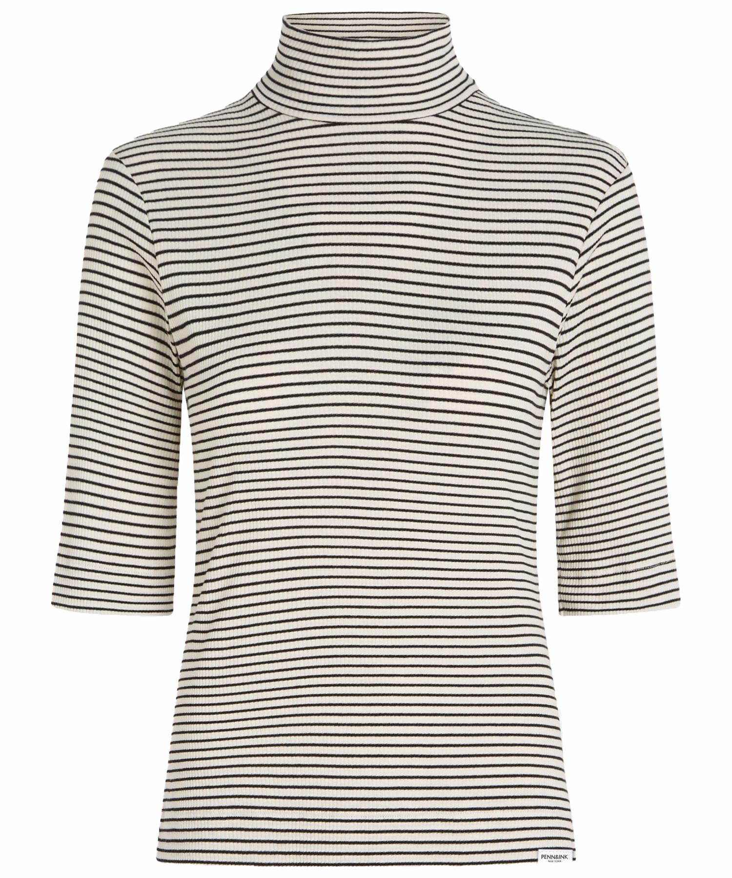Penn and Ink T-Shirt mit Stehkragen in offwhite-schwarz