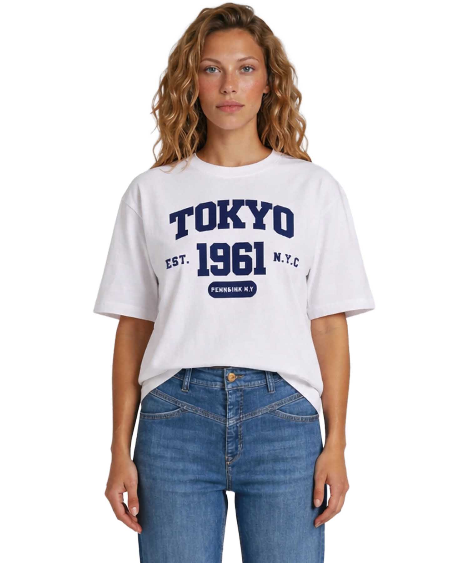 PENN&INK N.Y Damen Shirt Weiss mit Logo-Print in Navy