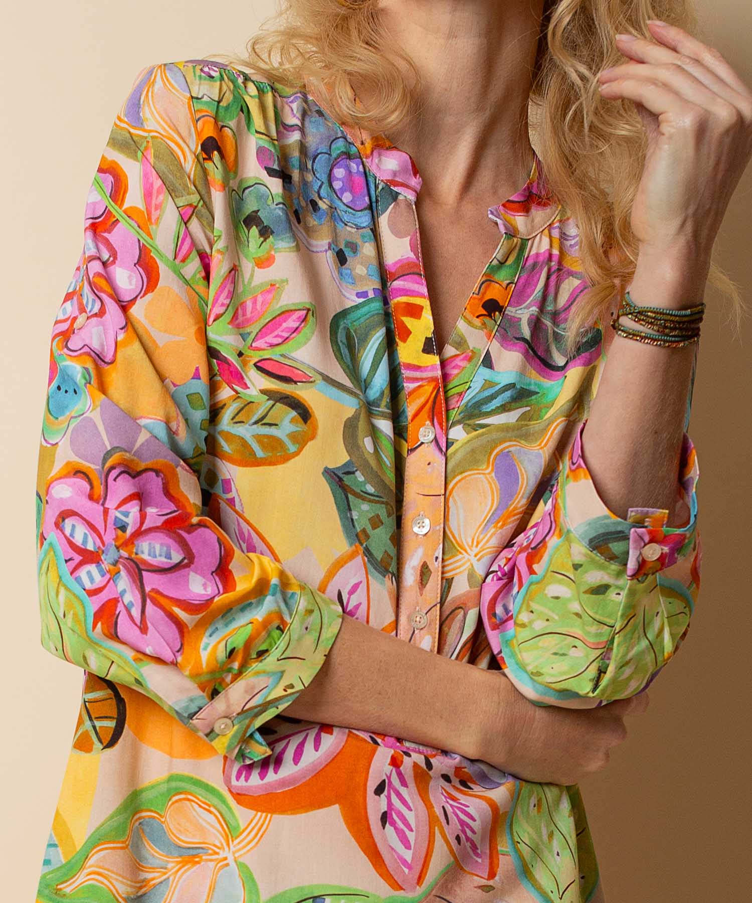 Emily van den Bergh Kleid aus reiner Viskose mit Multicolour Flower Print | Modehaus Wörmann