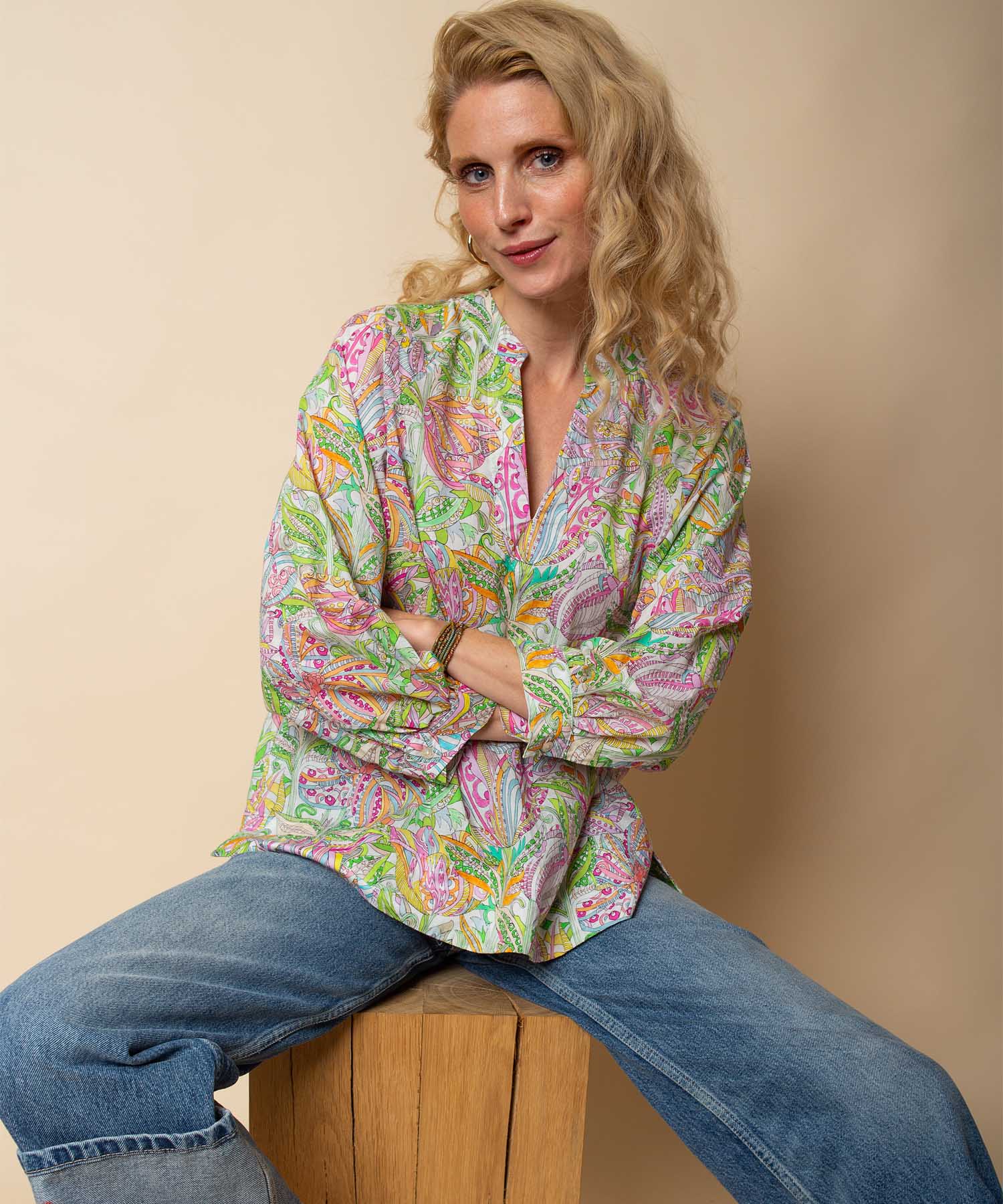 Emily van den Bergh Tunika Bluse aus reiner Baumwolle mit Multicolour Print | Modehaus Wörmann