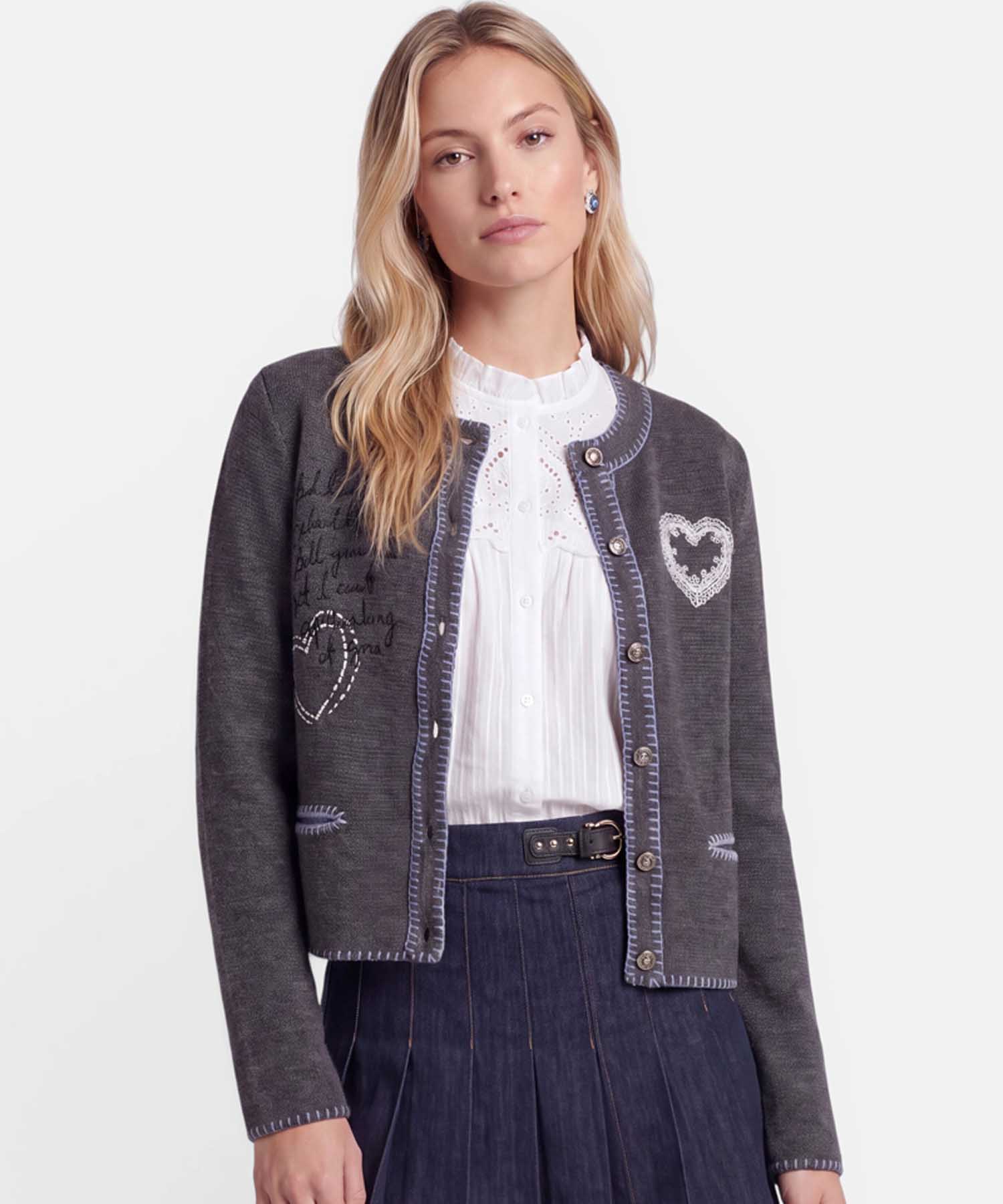 Princess goes Hollywood Strick-Trachtenjacke mit Hirschmotiv in Gunmetal