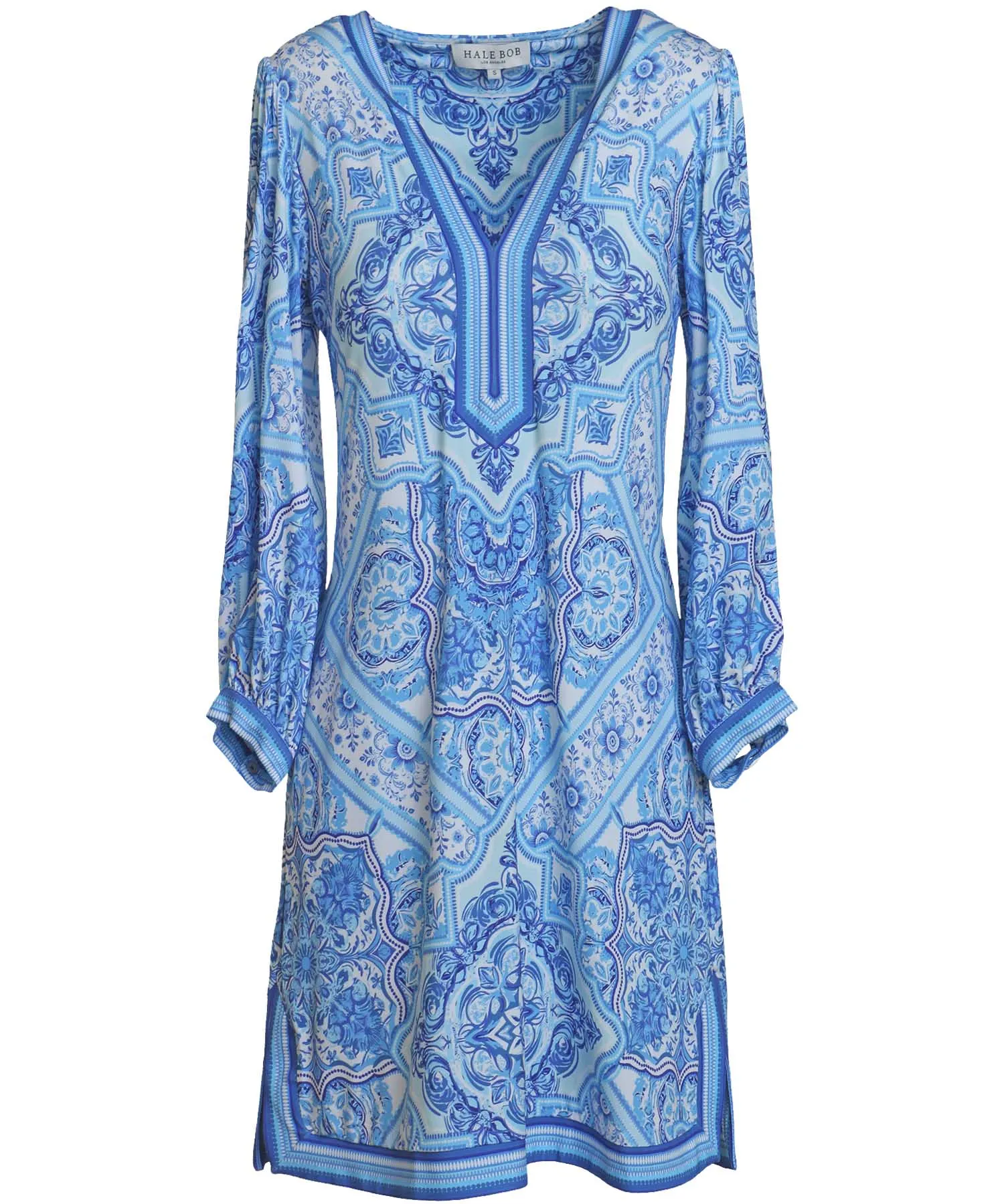 Hale Bob Austen Kleid – feminines Jerseykleid mit grafischem Ornamentdruck in Blautönen