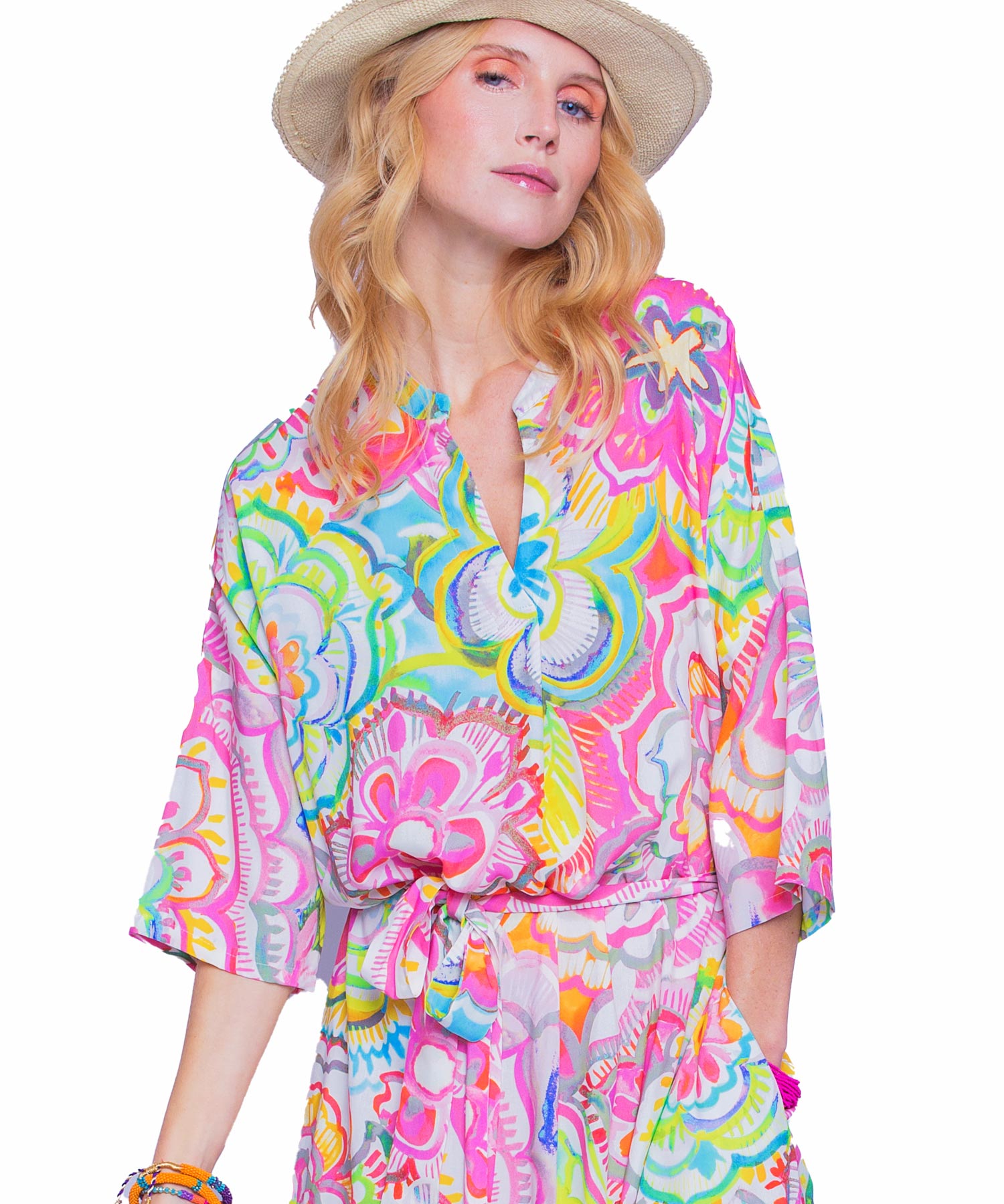 Emily van den Bergh buntes Sommerkleid im grafischen Blumendruck