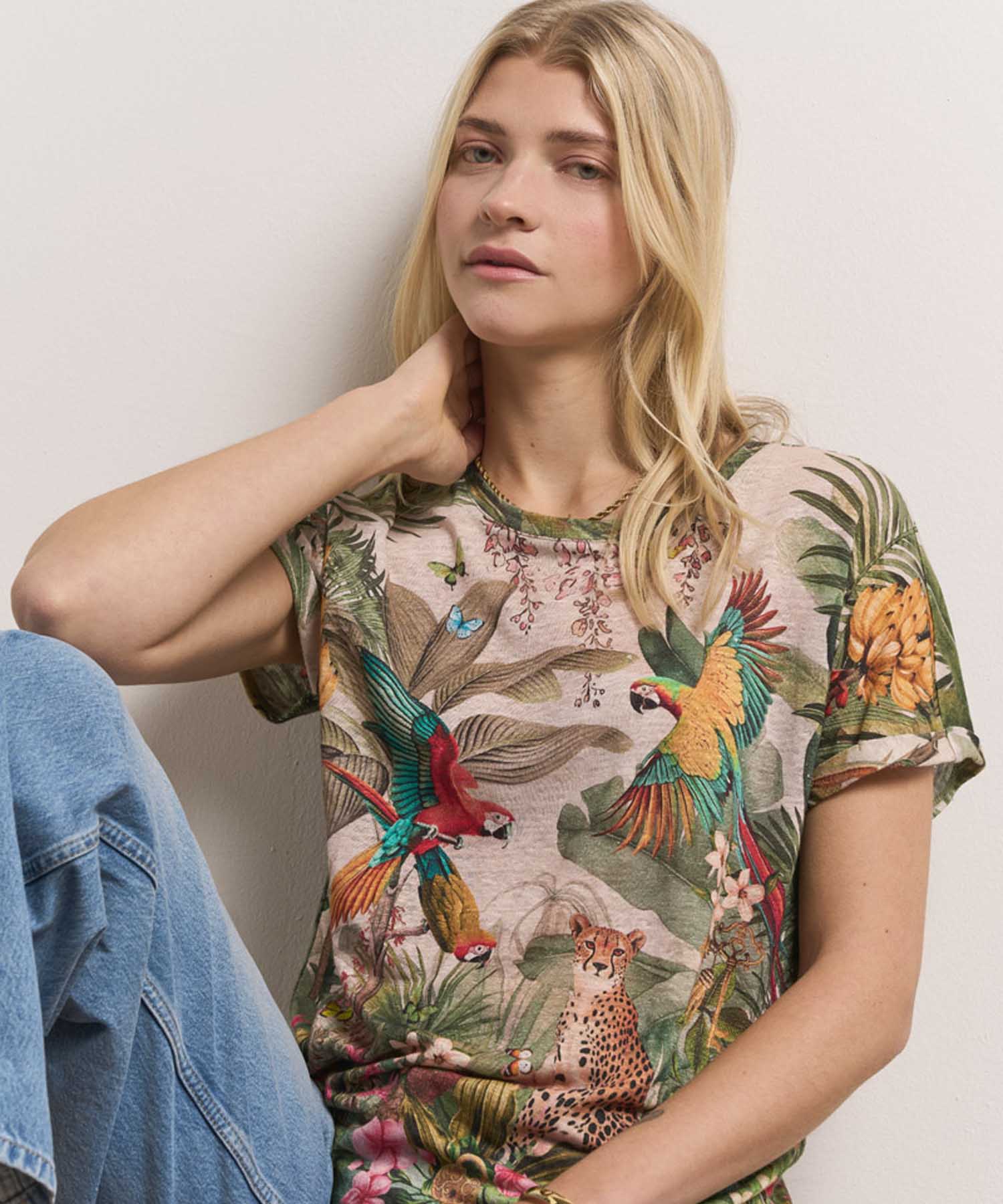 Princess goes Hollywood Leinen T-Shirt | Tropical-Print Damen Shirt