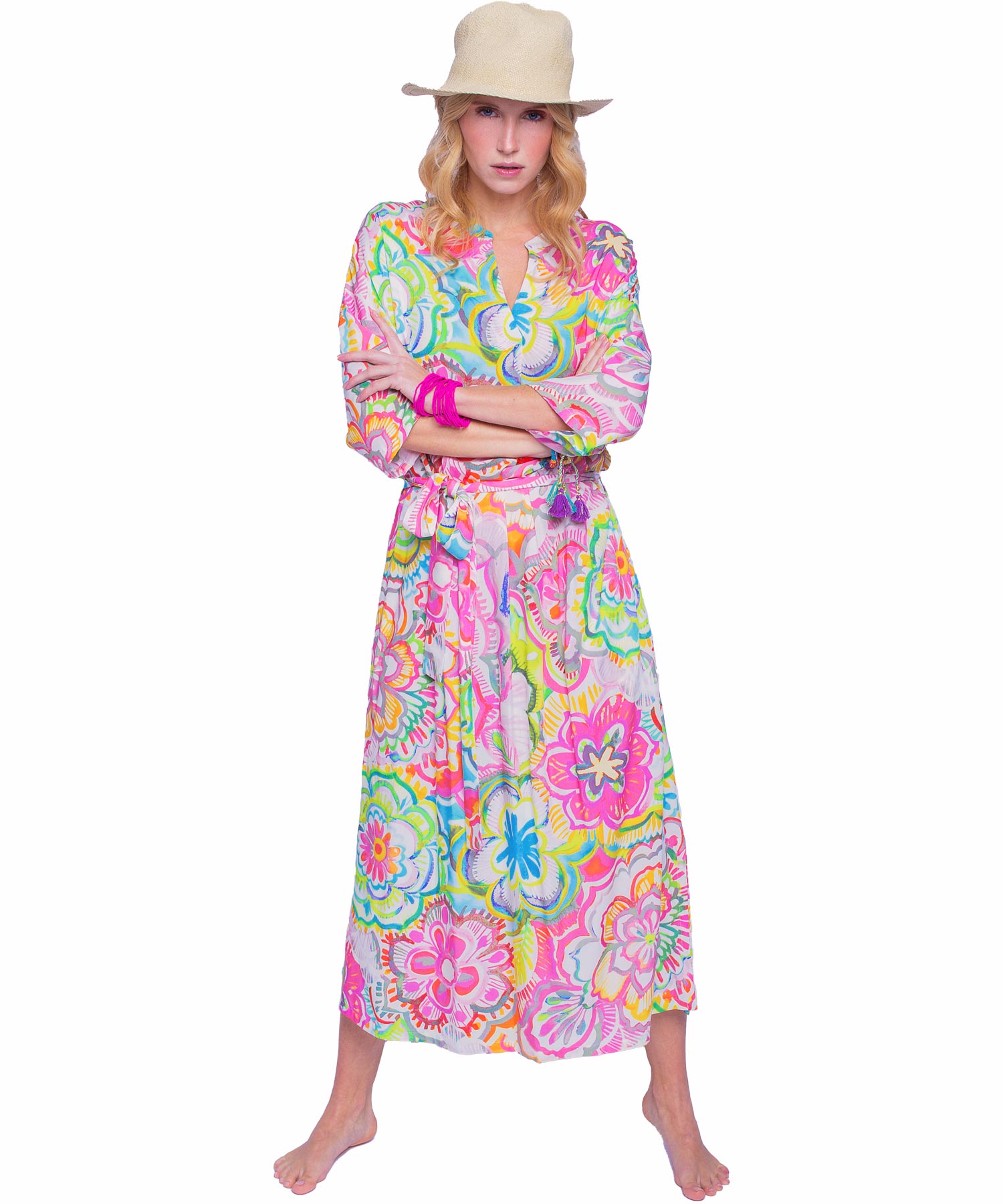 Emily van den Bergh buntes Sommerkleid im grafischen Blumendruck