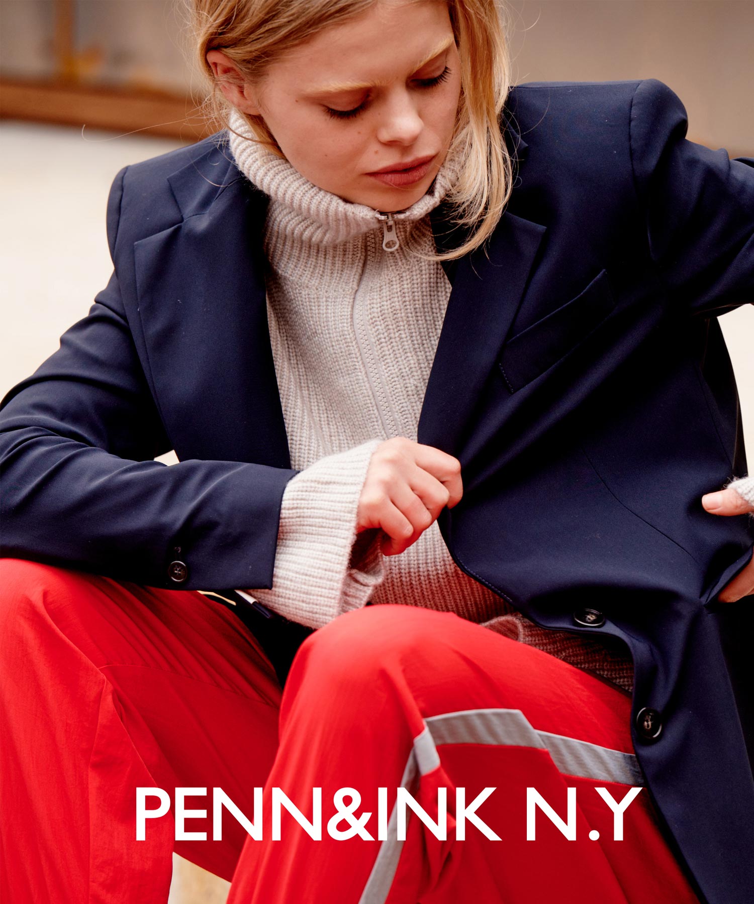 Penn & Ink Blazer in dunkelblau mit Rückenprint