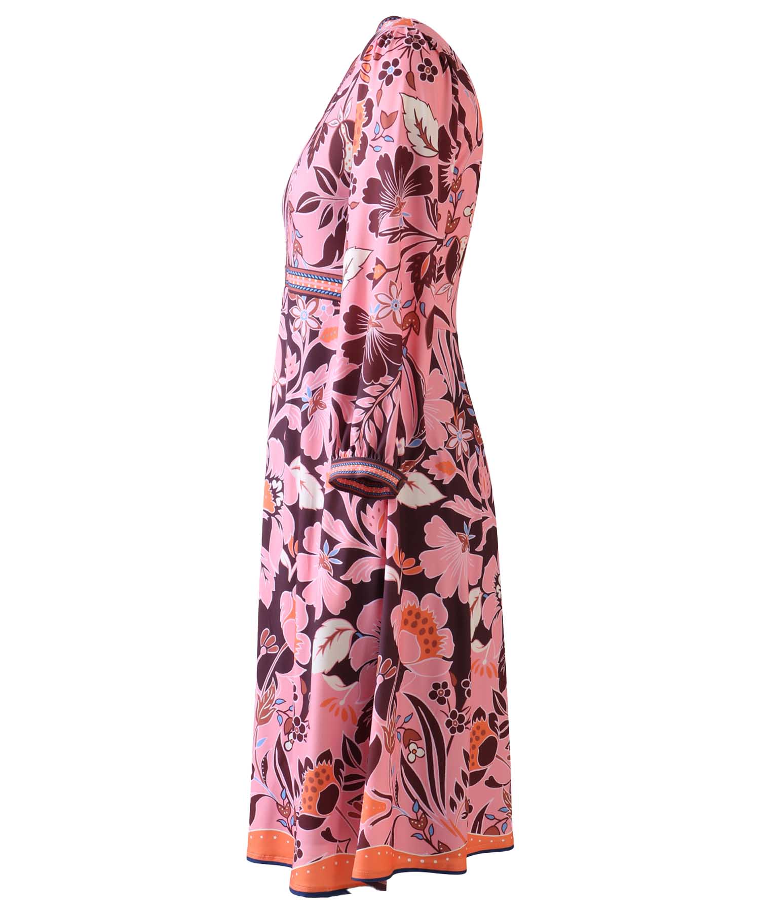 Hale Bob - Kleid  | Stilisierter Blumendruck Pink-Rot