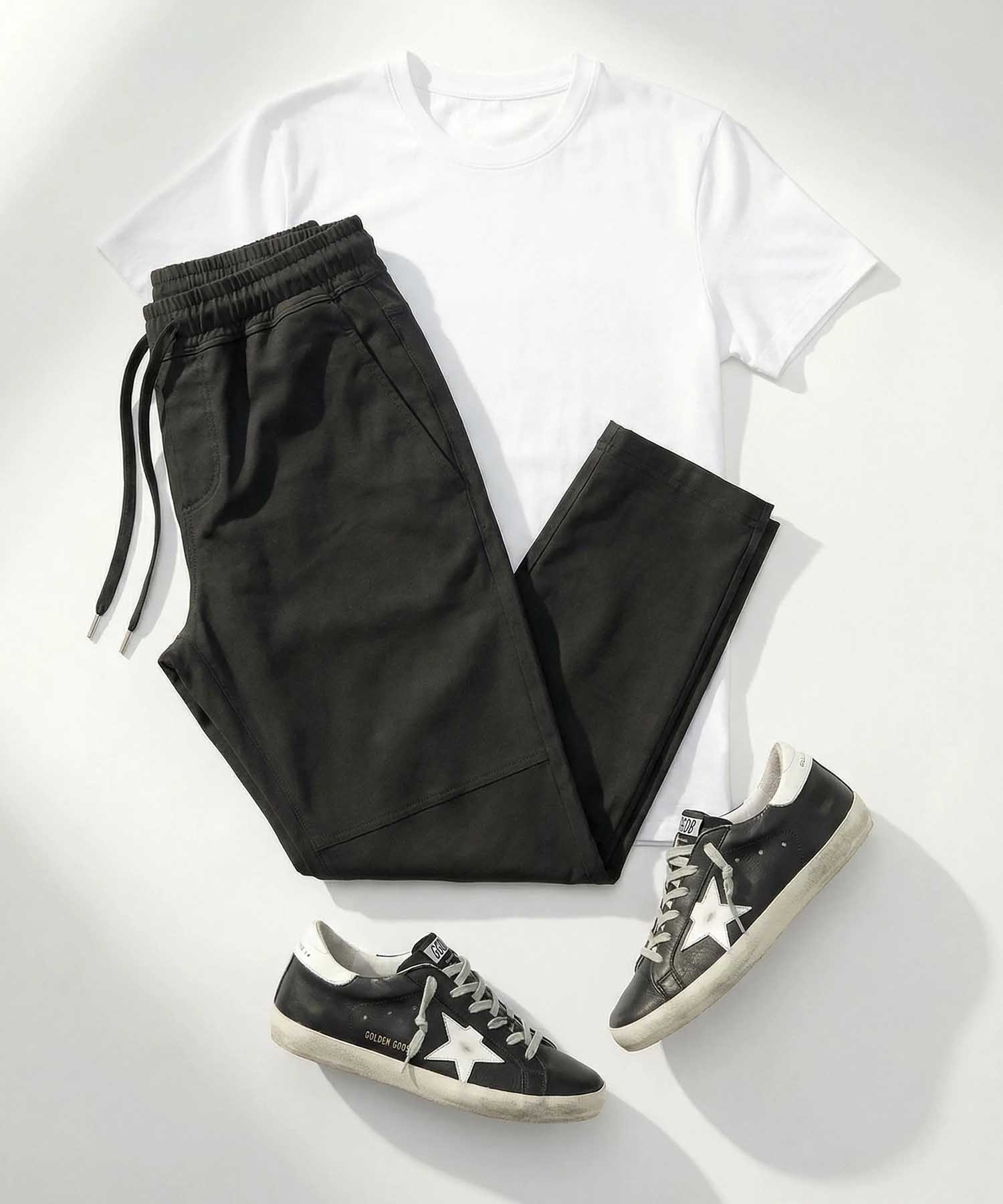 YOU TWO Hose im Materialmix in schwarz