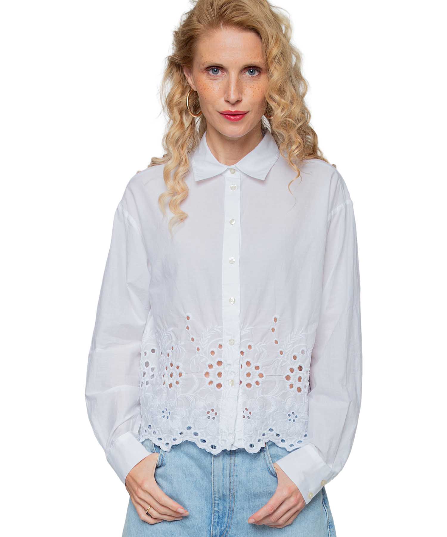 Emily van den Bergh Hemdbluse mit Lochstickerei in weiss