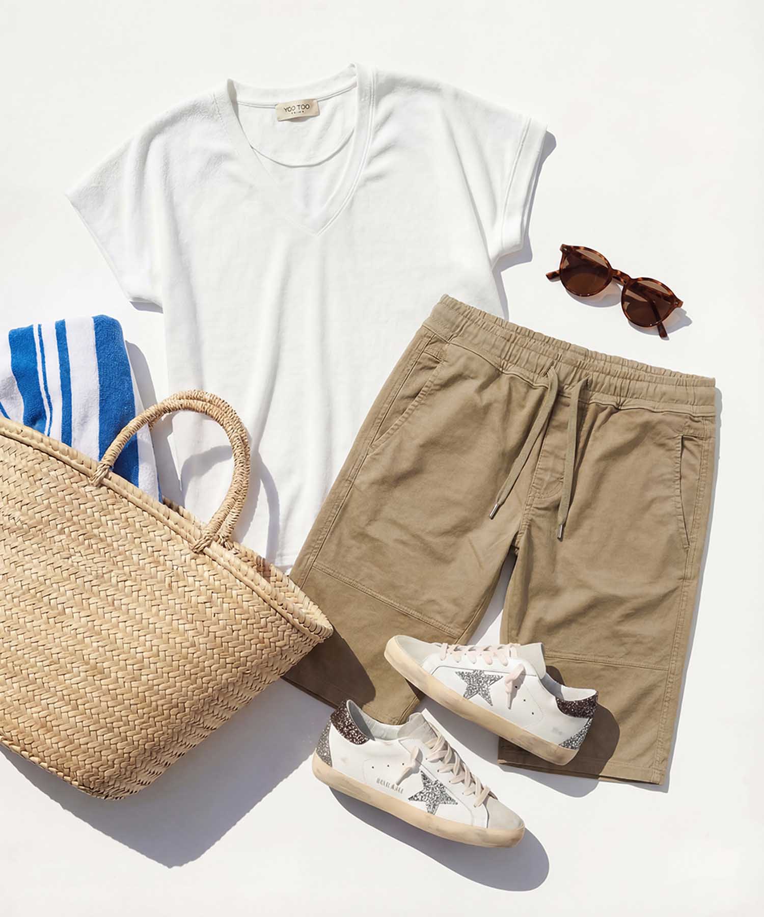 You Too – YOU TWO Shorts im Materialmix in Khaki