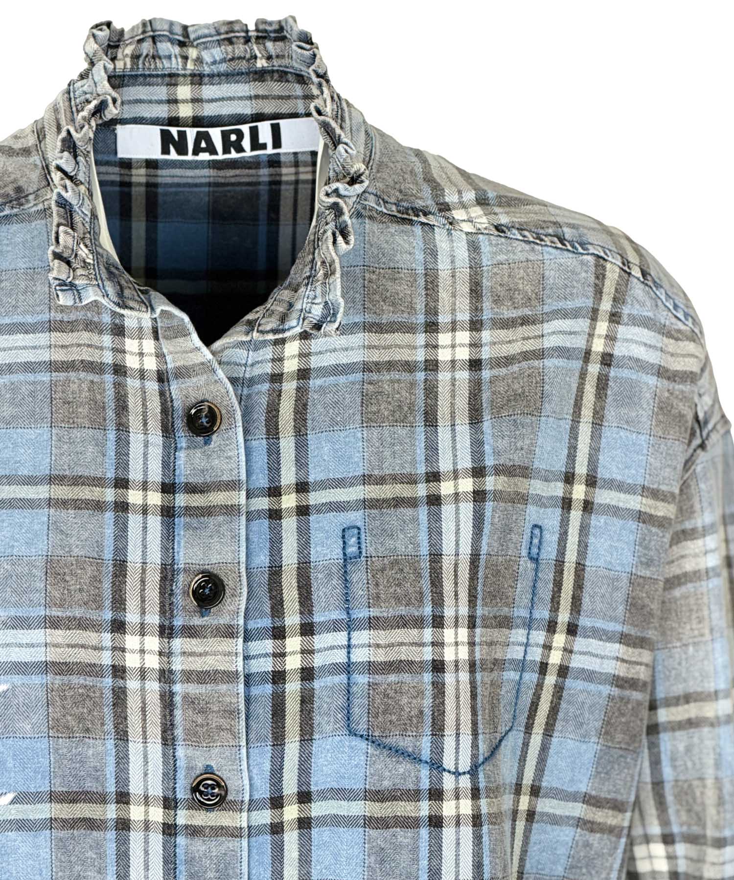 Narli Collection Damenbluse aus Baumwolle in Blau kariert | Modehaus Wörmann
