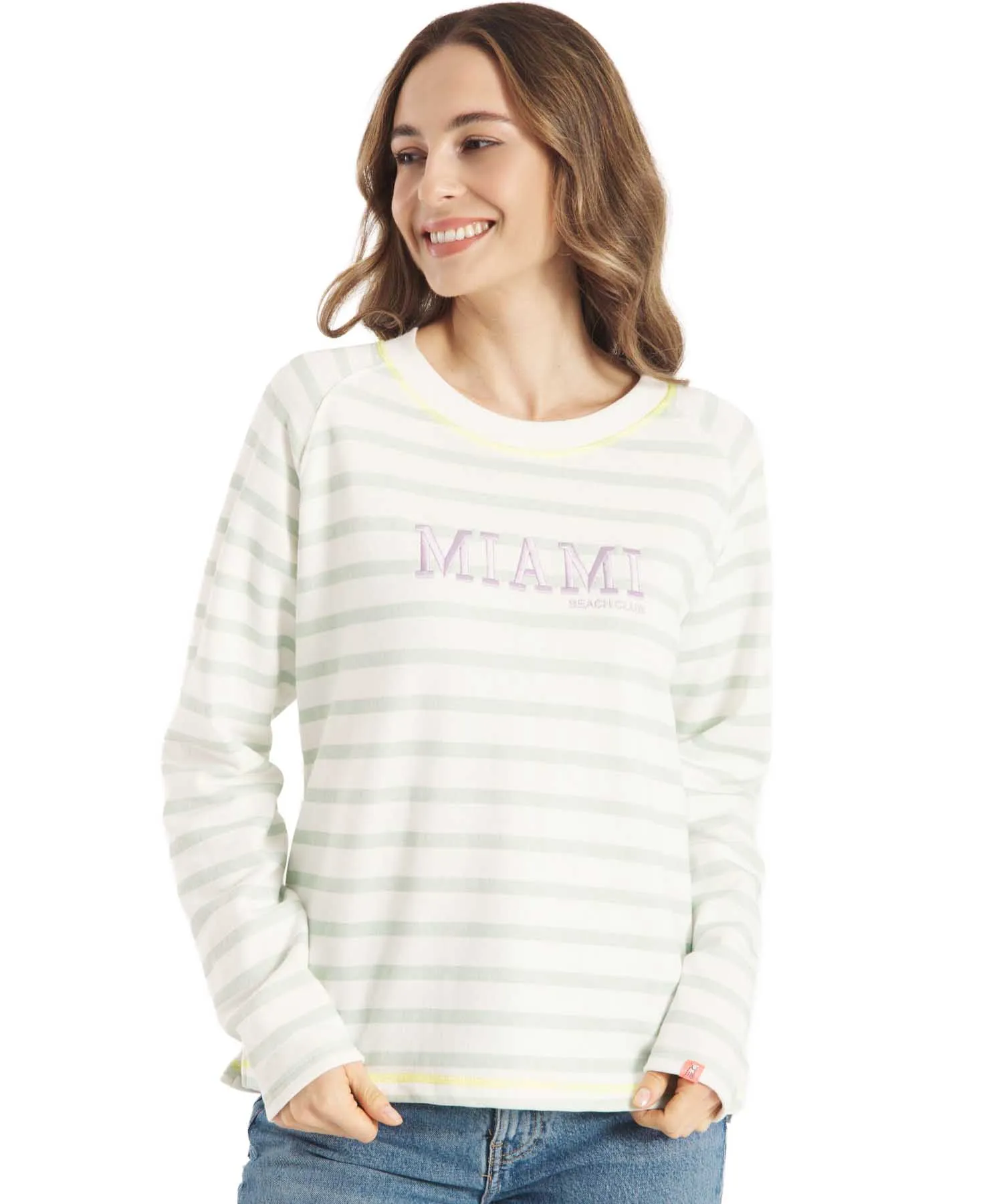 Frieda & Freddies Sweatshirt  – Gestreift mit Herz & Miami Beach Club Print