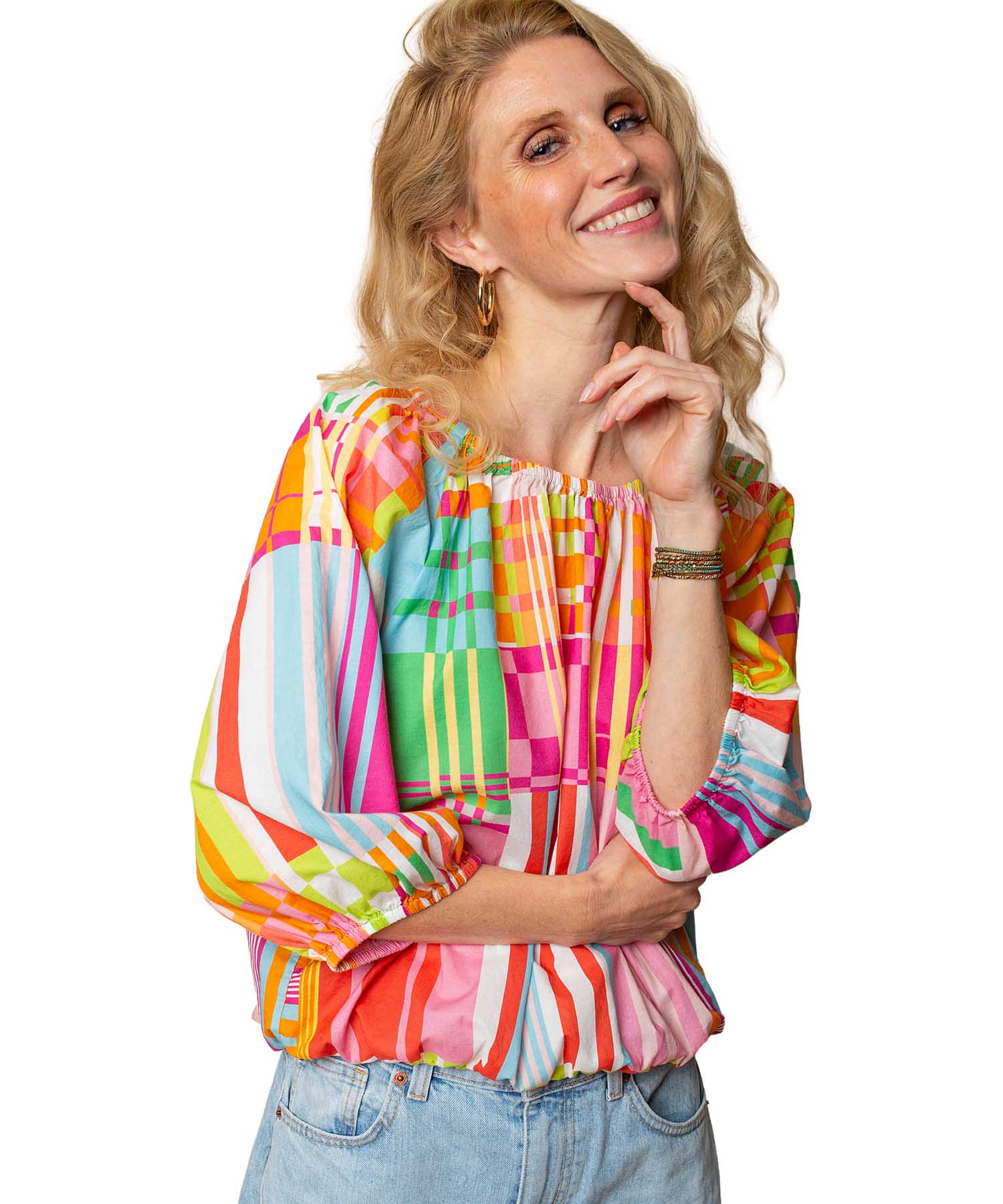 Emily van den Bergh Balloon Shirt Bluse aus reiner Baumwolle im Multicolor Karo | Modehaus Wörmann