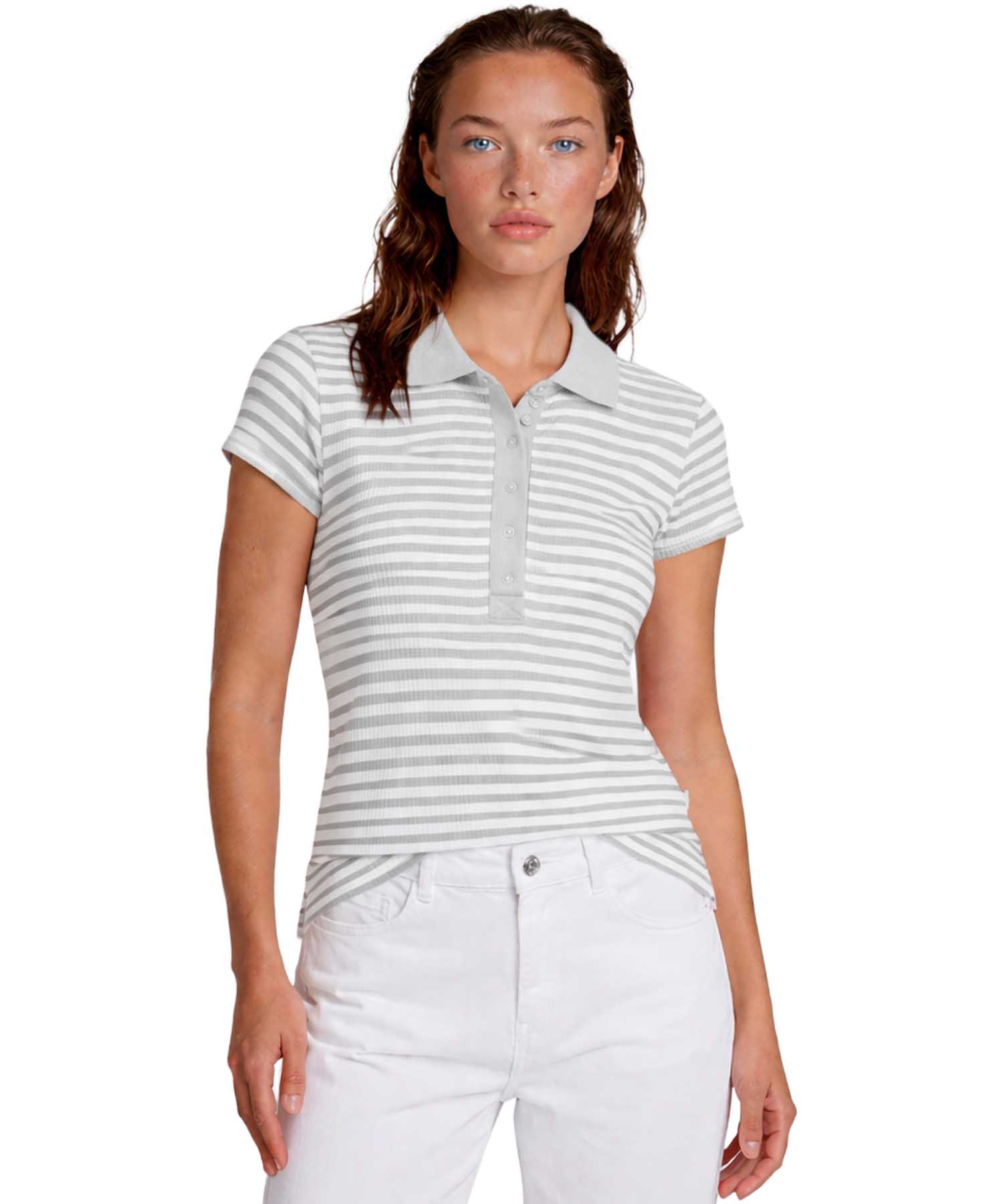 PENN&INK N.Y Polo S26F1820 Weiss - Kalk | Gestreiftes Damen Polo