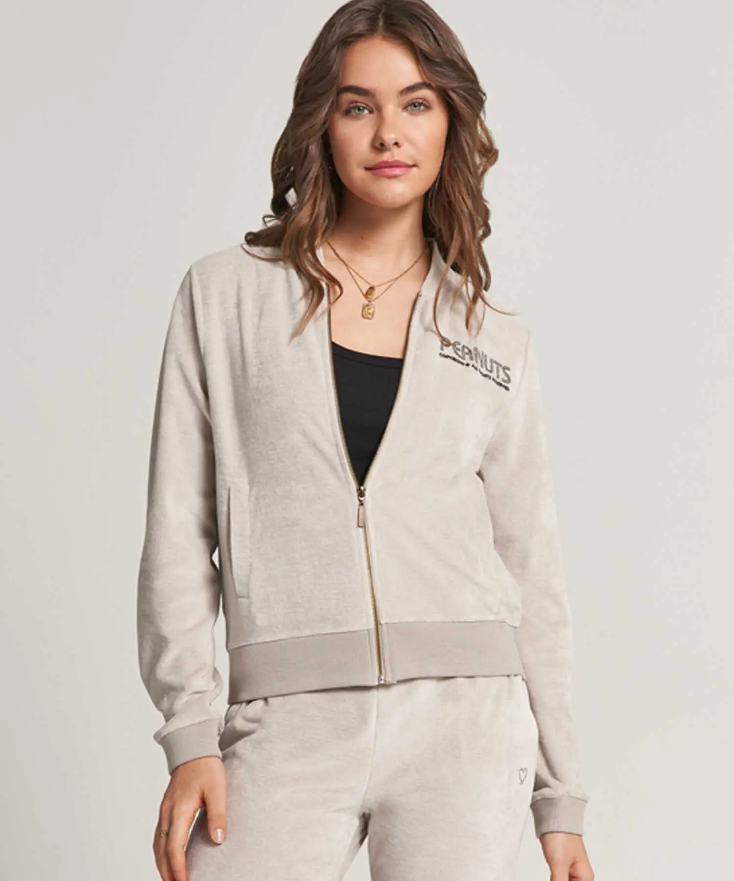 Princess goes Hollywood Sweatjacke Snoopy aus Nicki-Stoff in beige