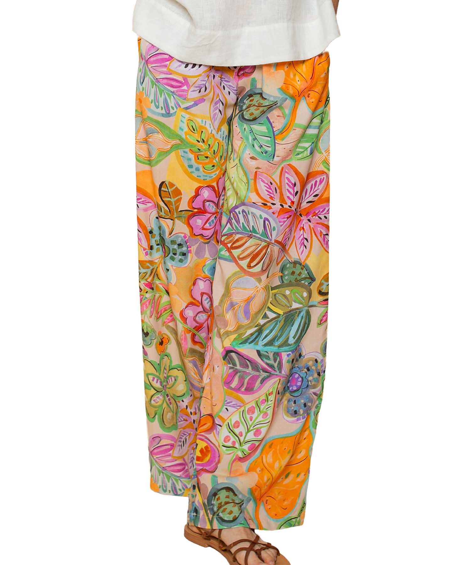 Emily van den Bergh Sommerhose aus reiner Viskose mit Multicolour Flower Print | Modehaus Wörmann