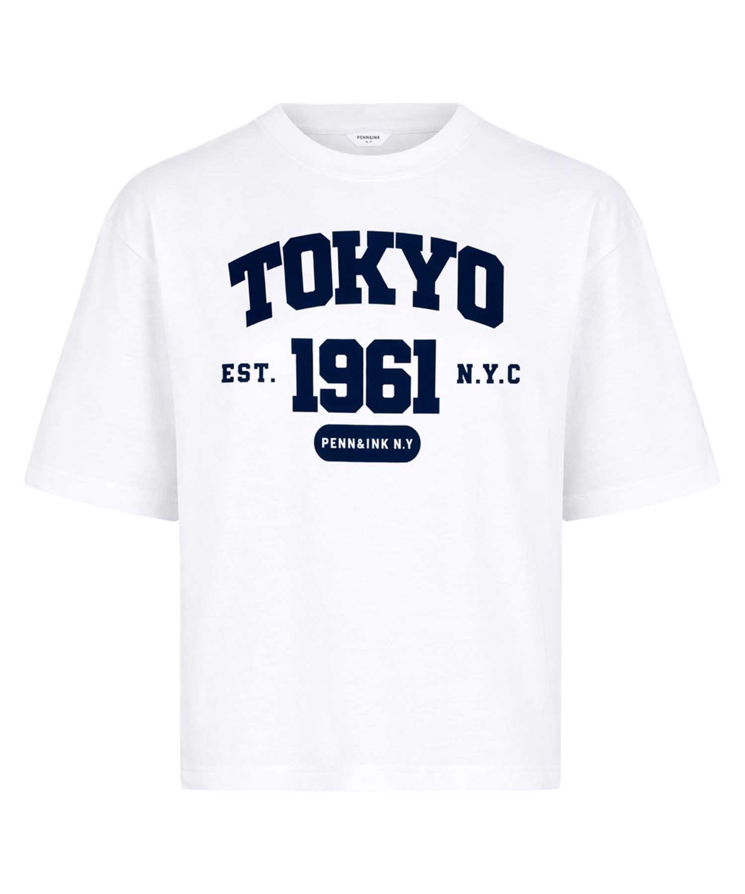 PENN&INK N.Y Damen Shirt Weiss mit Logo-Print in Navy