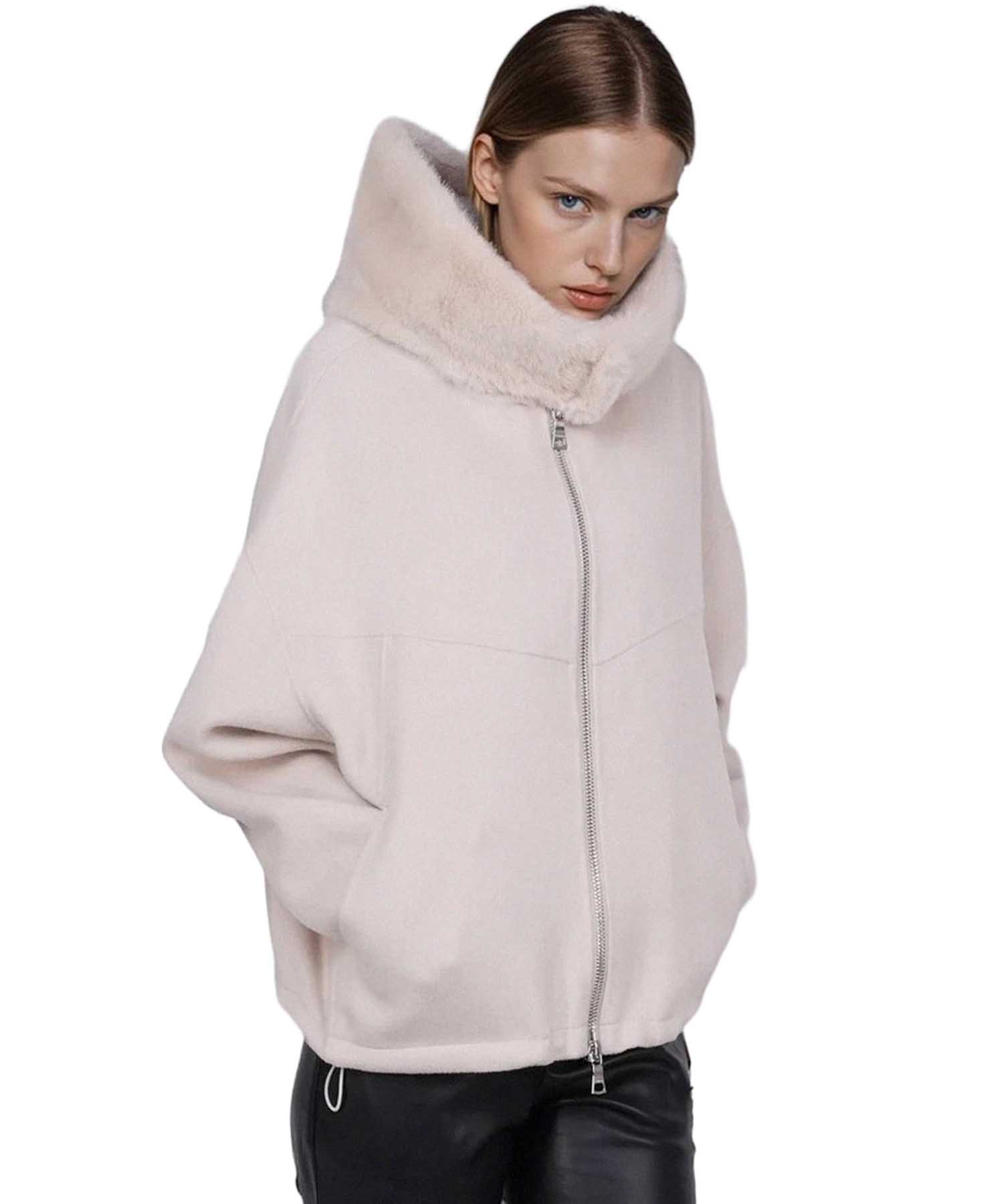 Blonde No. 8 Wolljacke Jerry M in Kitt mit Webpelzkapuze