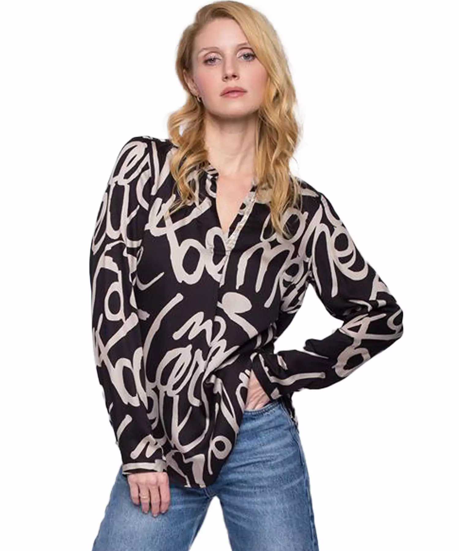 Emily van den Bergh Shirt Bluse mit Stehkragen