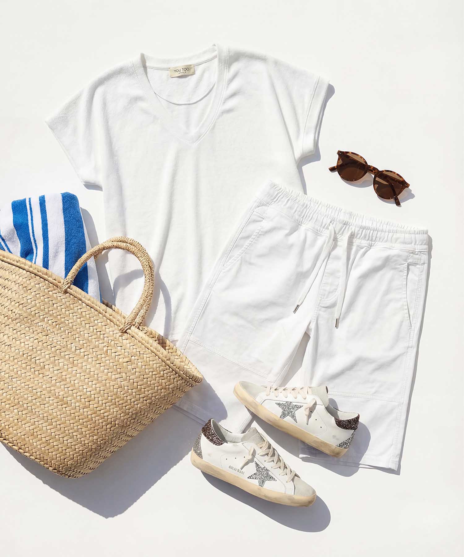 You Too – YOU TWO Shorts im Materialmix in Weiss
