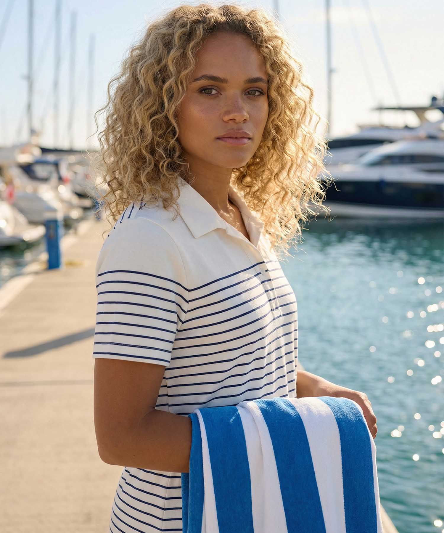 You Too Frottier-Kleid Sara mit Polokragen in Dunkelblau-Weiß | Modehaus Wörmann
