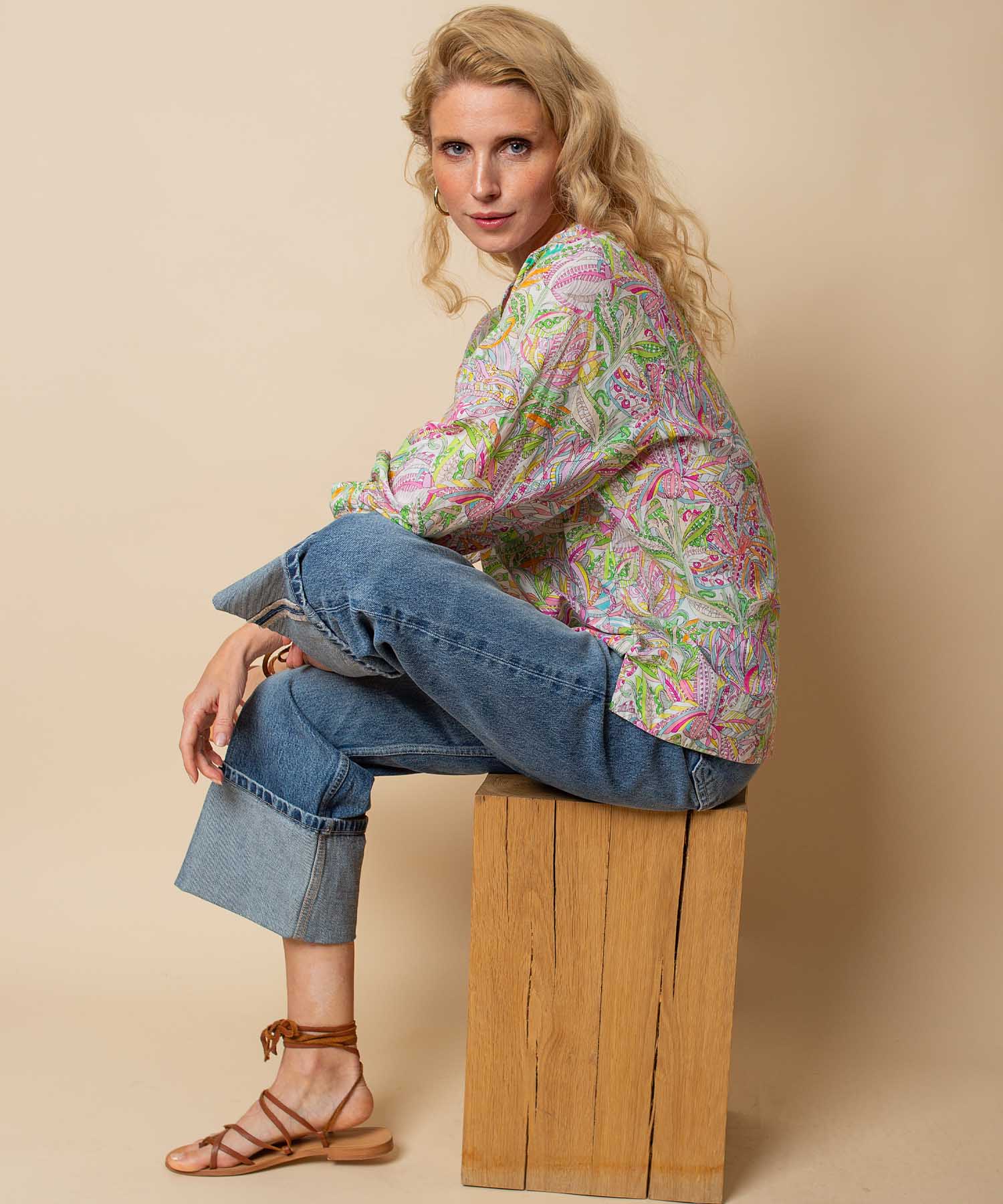 Emily van den Bergh Tunika Bluse aus reiner Baumwolle mit Multicolour Print | Modehaus Wörmann