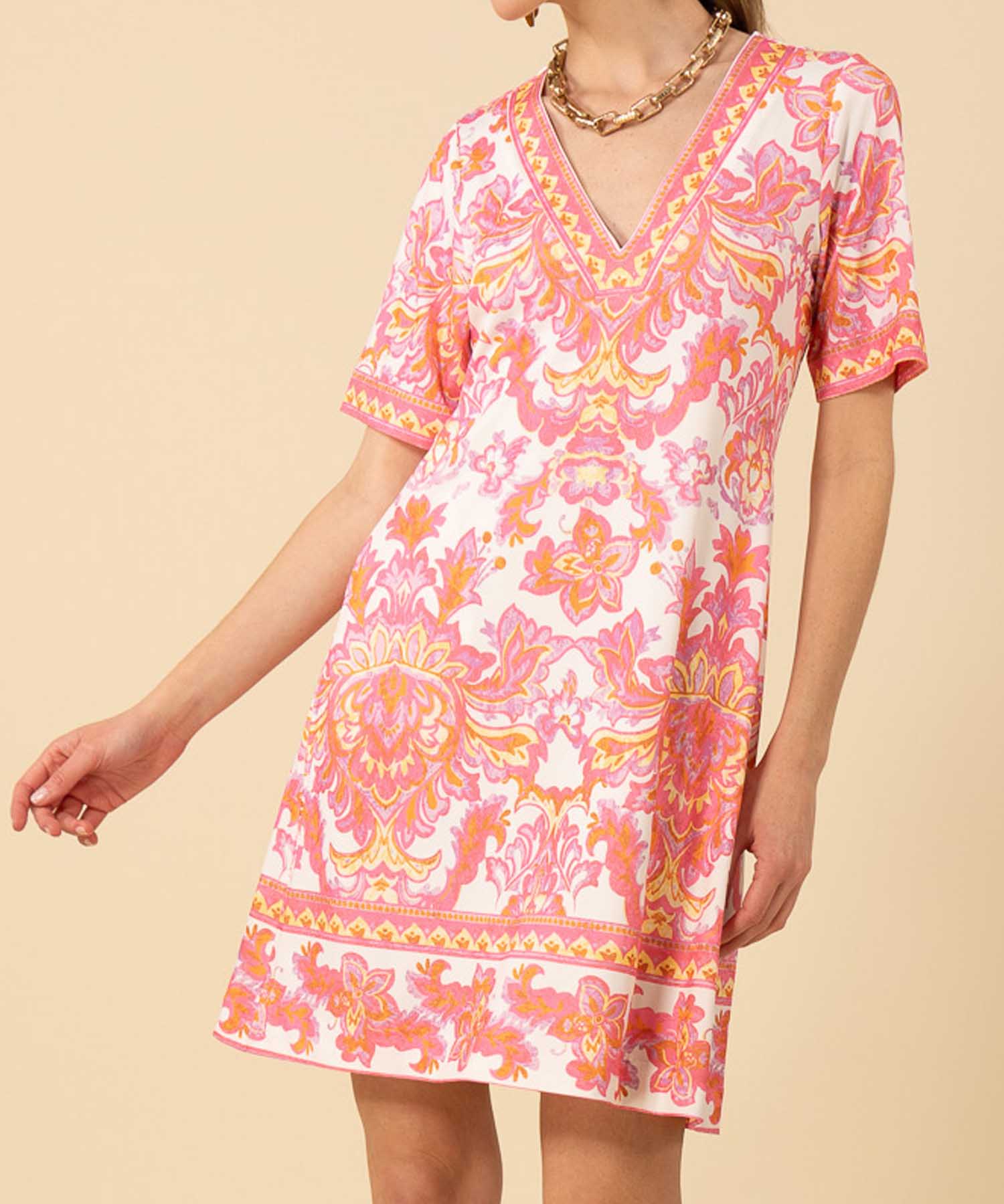 Hale Bob Kleid Bethany mit V-Ausschnitt und grafischem Blumendruck