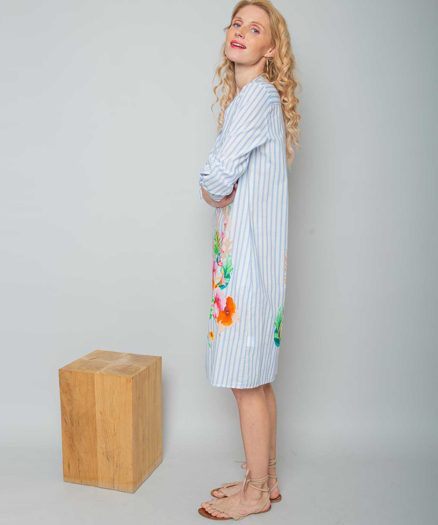 Emily van den Bergh Sommerkleid aus reiner Baumwolle mit Stripe und Flower-Print | Modehaus Wörmann