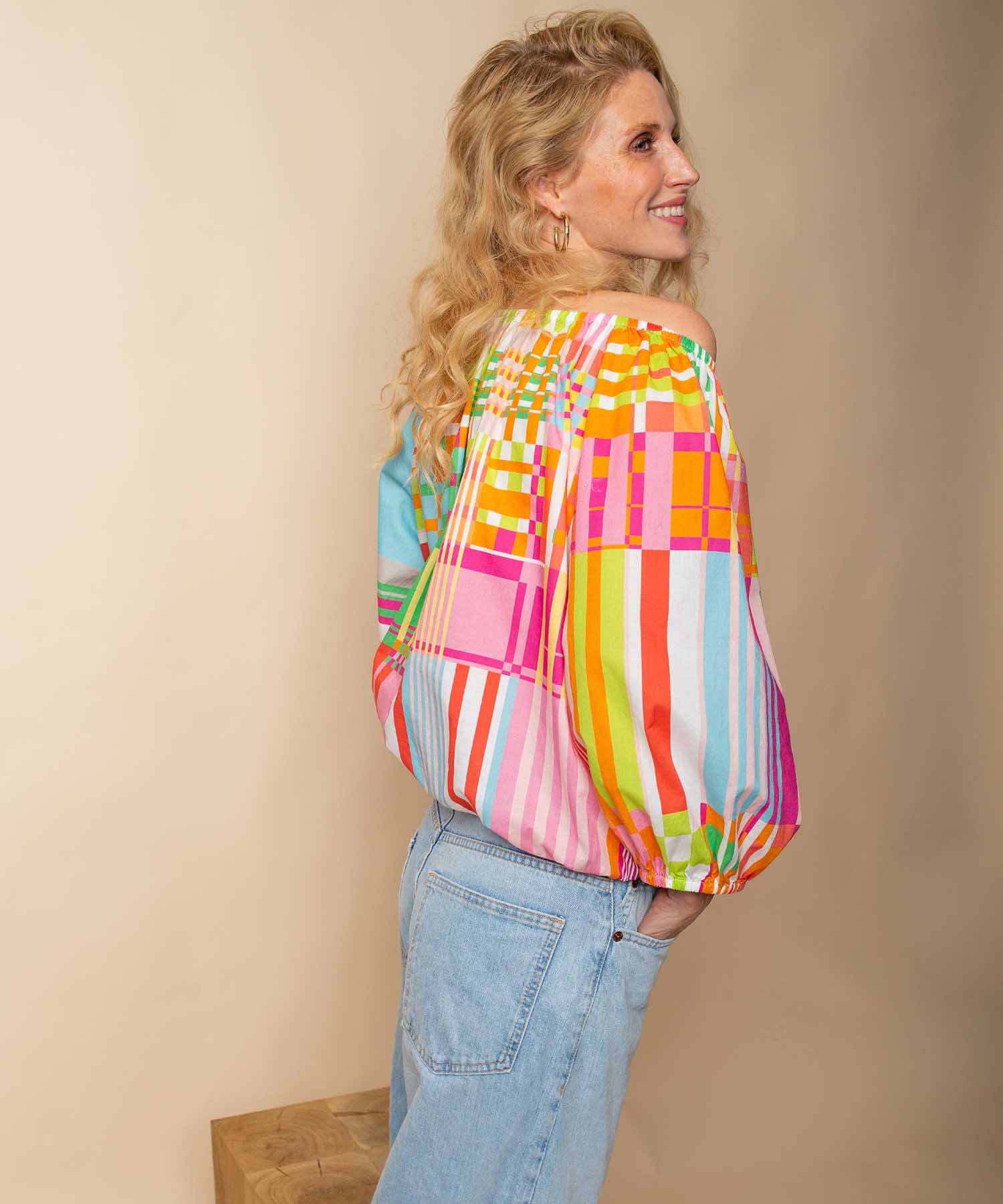Emily van den Bergh Balloon Shirt Bluse aus reiner Baumwolle im Multicolor Karo | Modehaus Wörmann
