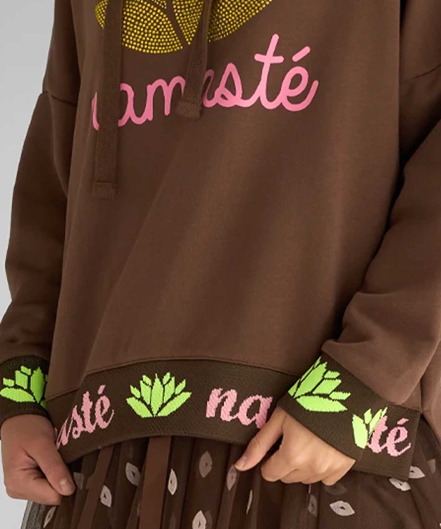 Miss Goodlife Hoodie Namasté Strass in braun