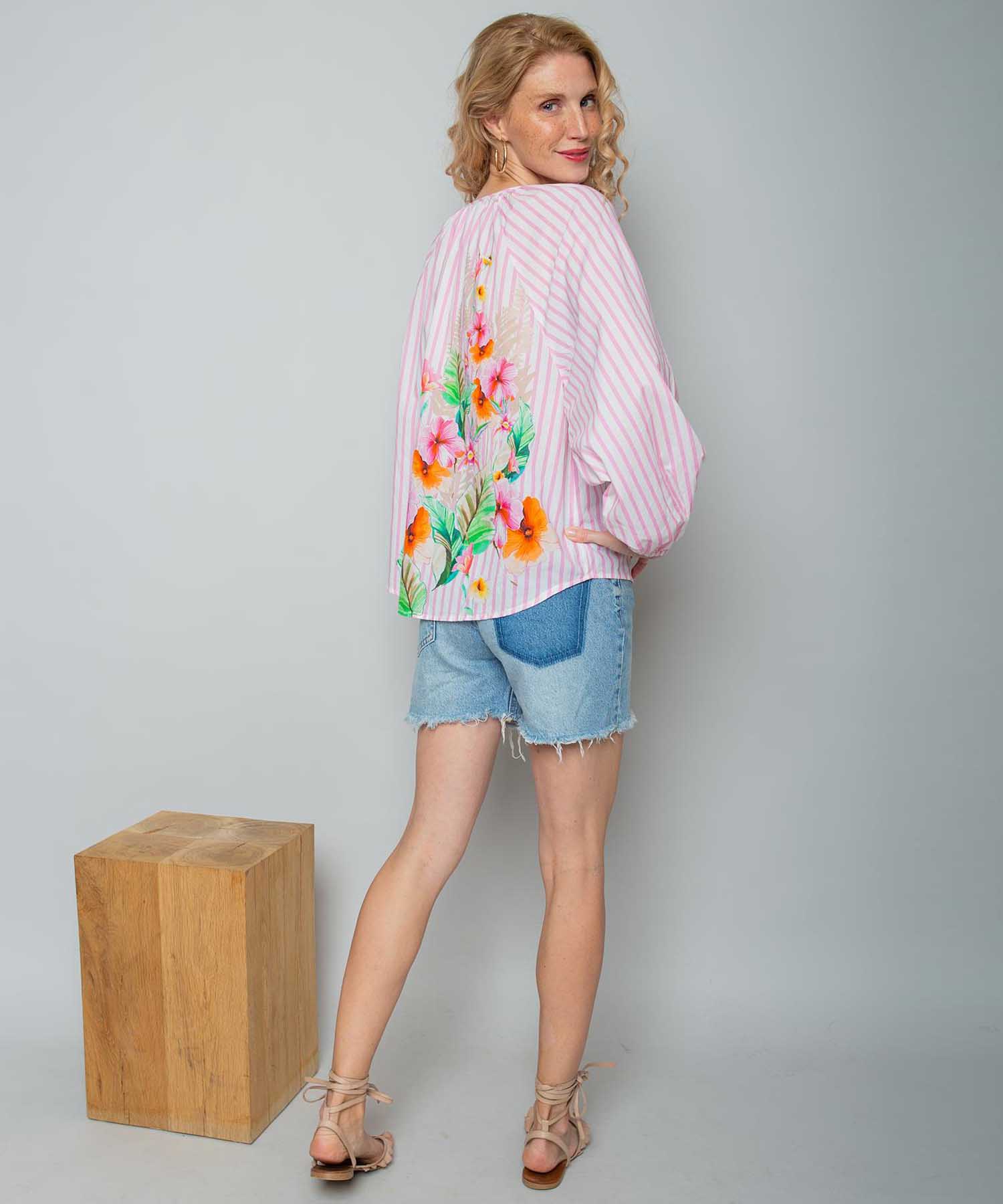 Emily van den Bergh Damenbluse mit Streifen und Flower-Print