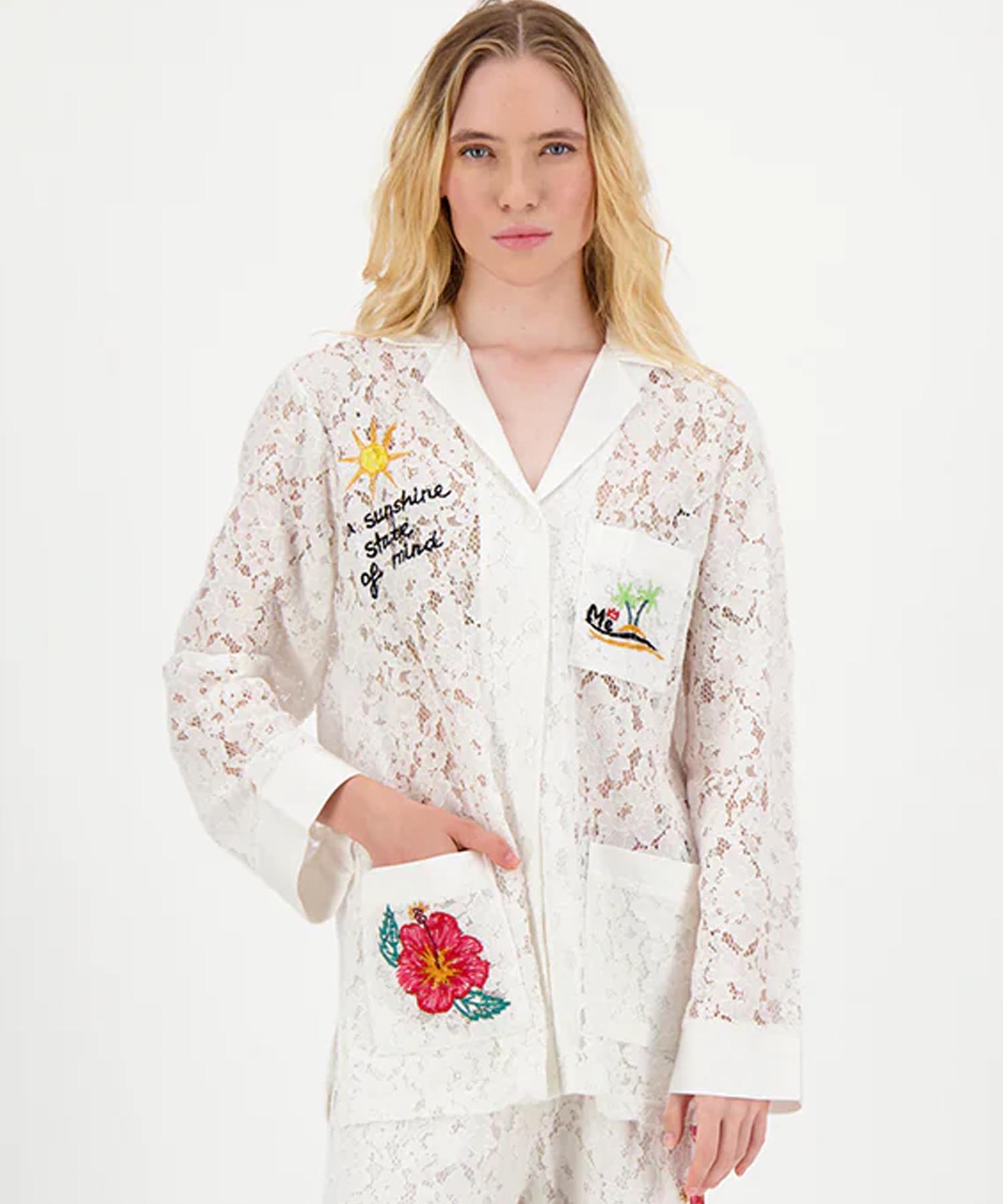 ME369 Blusenjacke aus Spitze in weiss