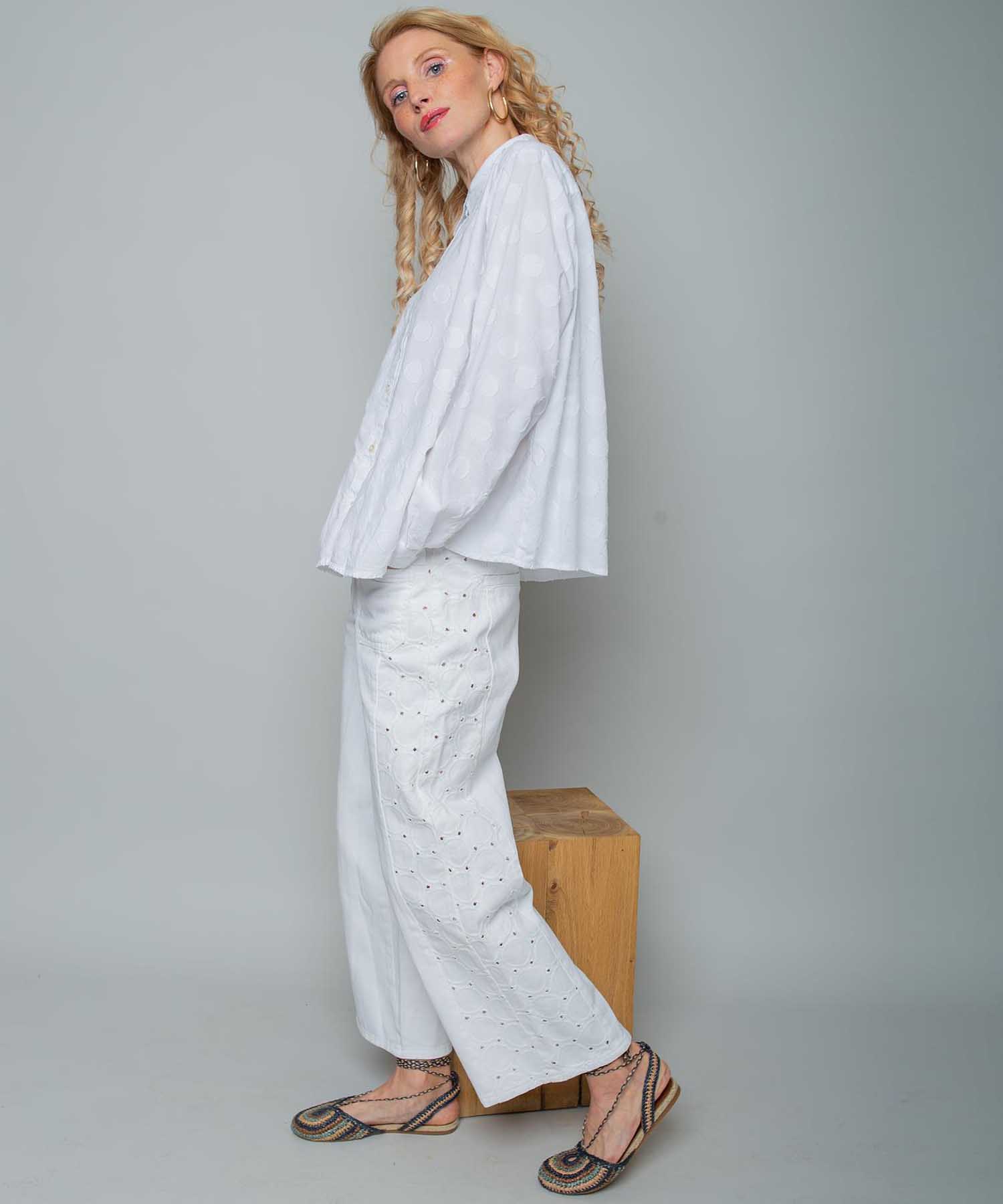 Emily van den Bergh Glockige Hemdbluse mit gewebten Dots | Modehaus Wörmann