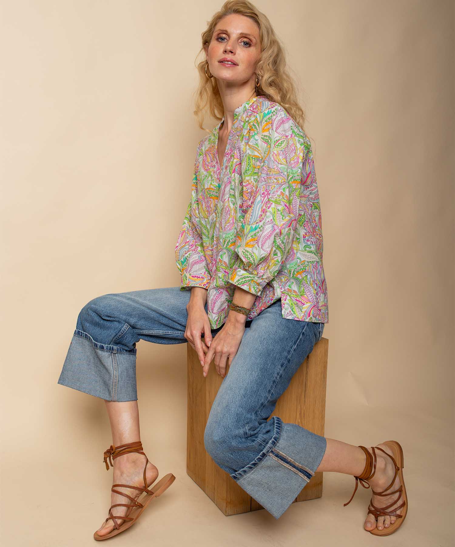 Emily van den Bergh Tunika Bluse aus reiner Baumwolle mit Multicolour Print | Modehaus Wörmann