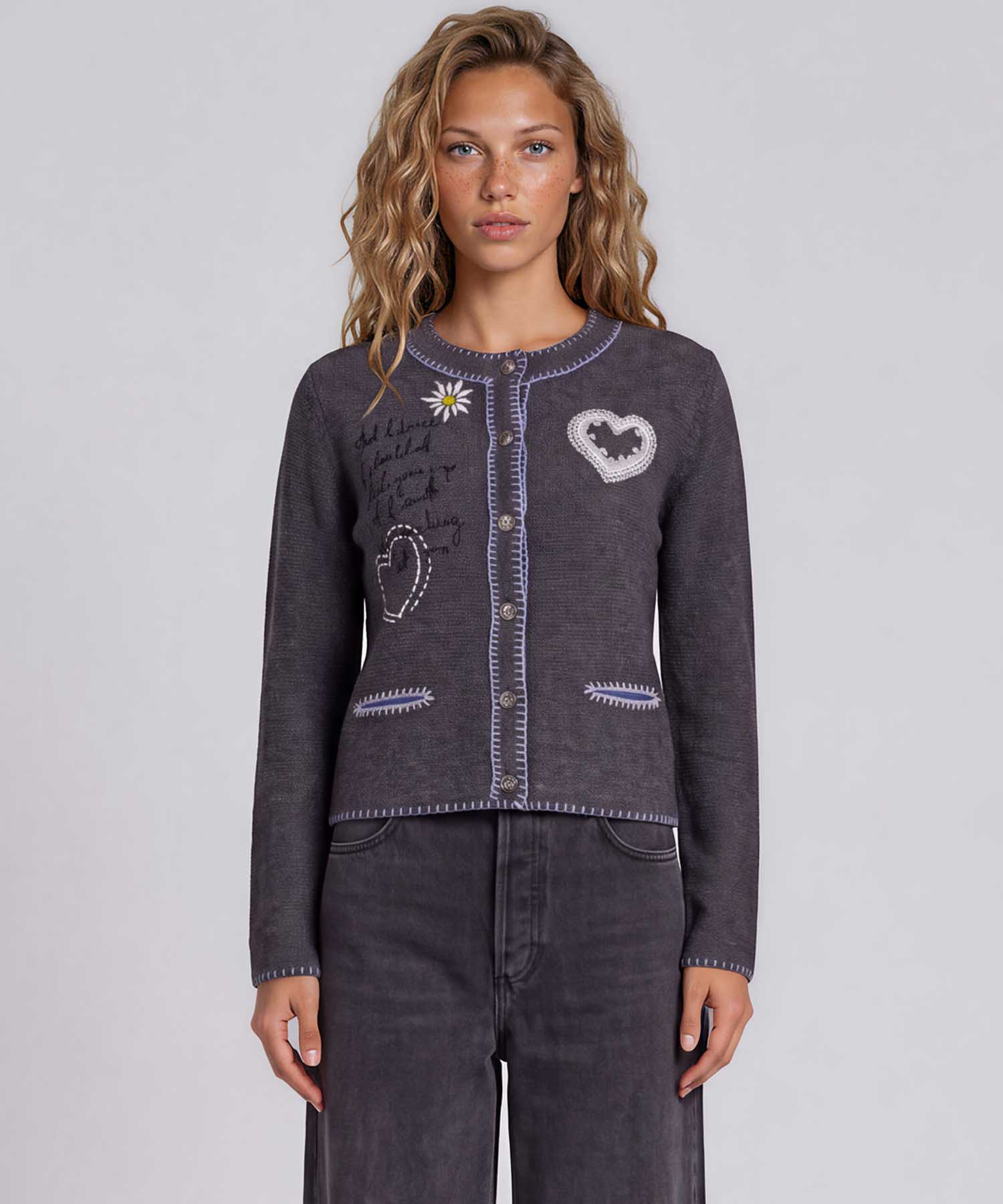 Princess goes Hollywood Strick-Trachtenjacke mit Hirschmotiv in Gunmetal