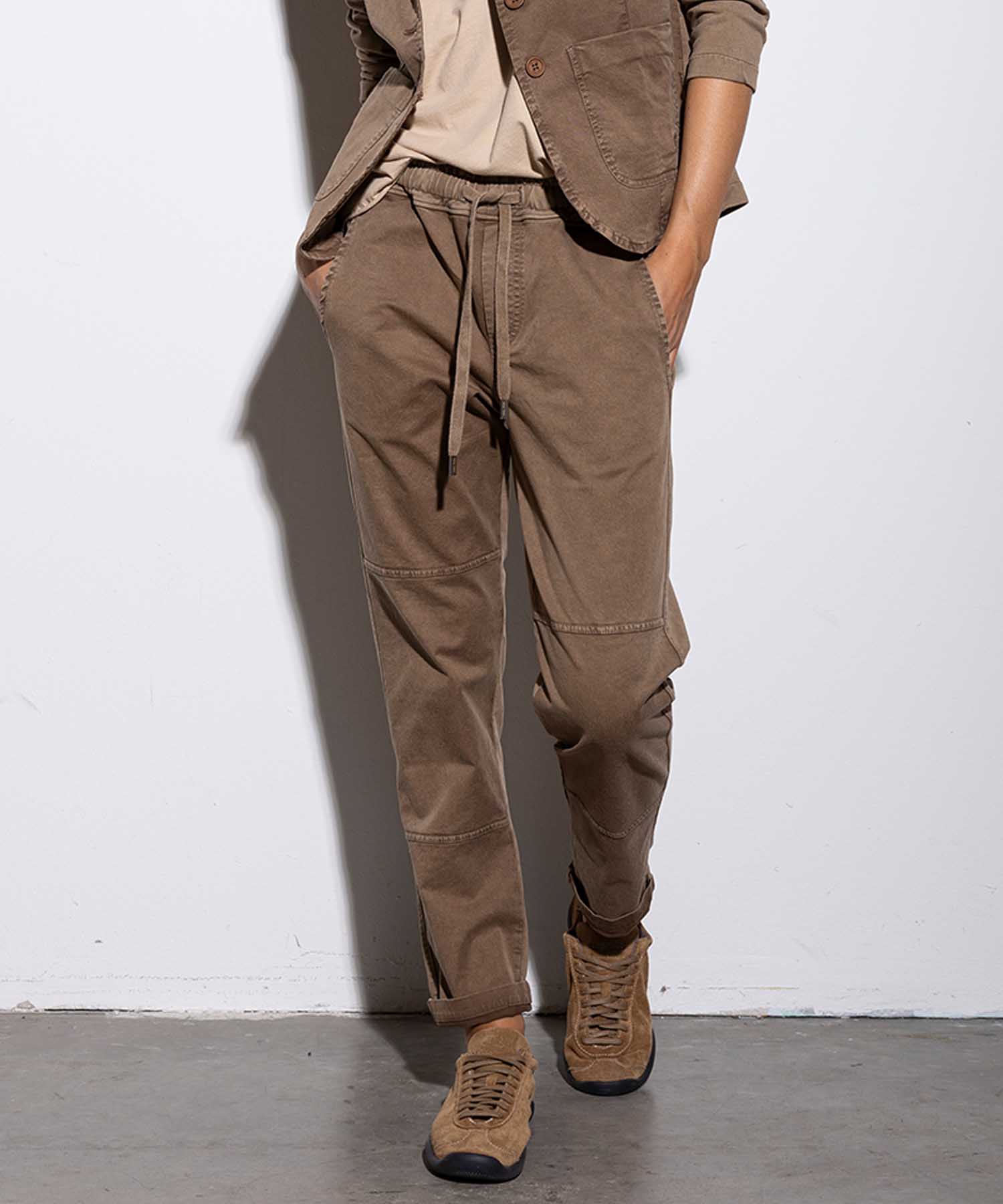 YOU TWO coole Hose im Materialmix in vintage toffee