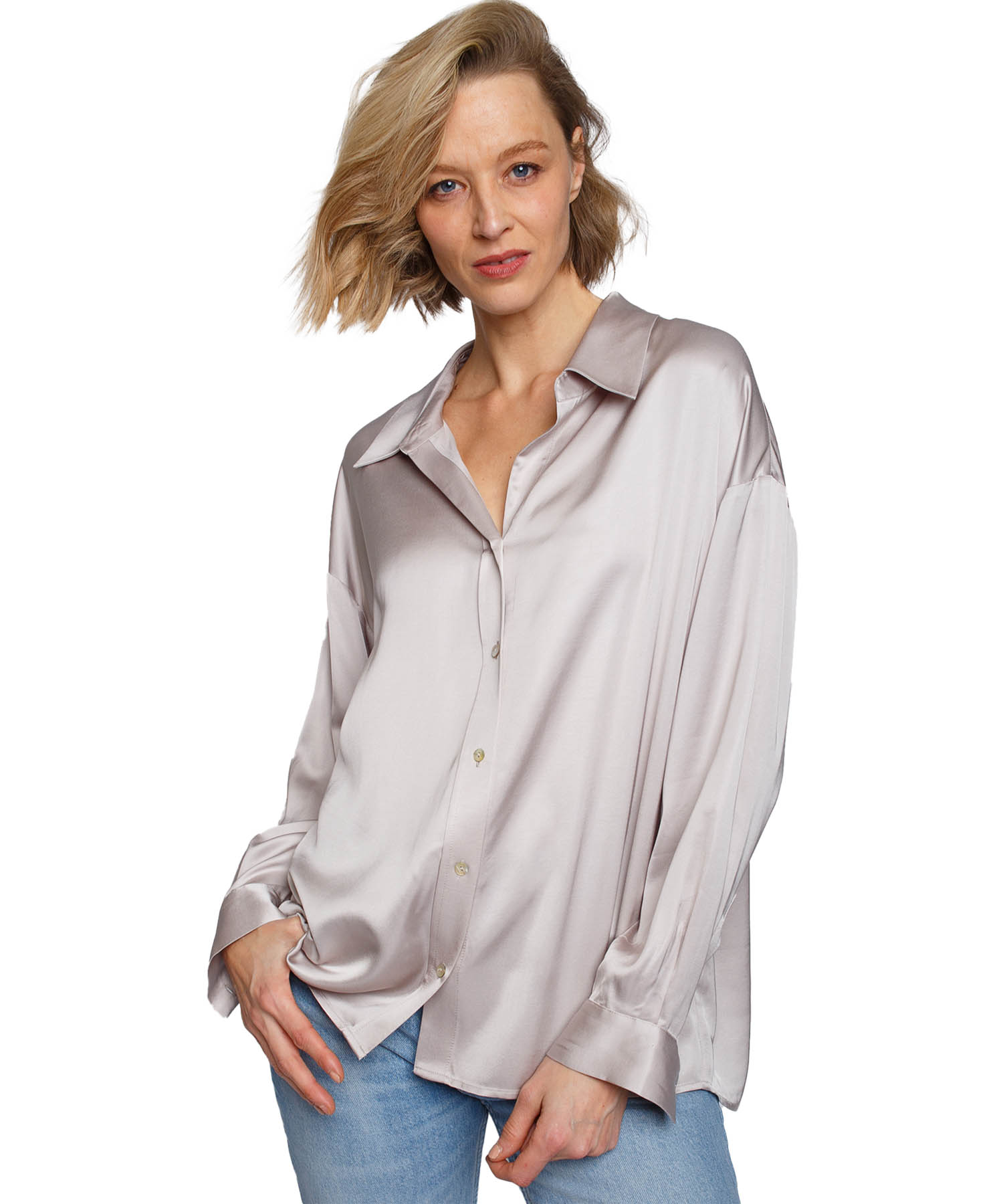 Emily van den Bergh oversized Bluse in taupe aus Viskose