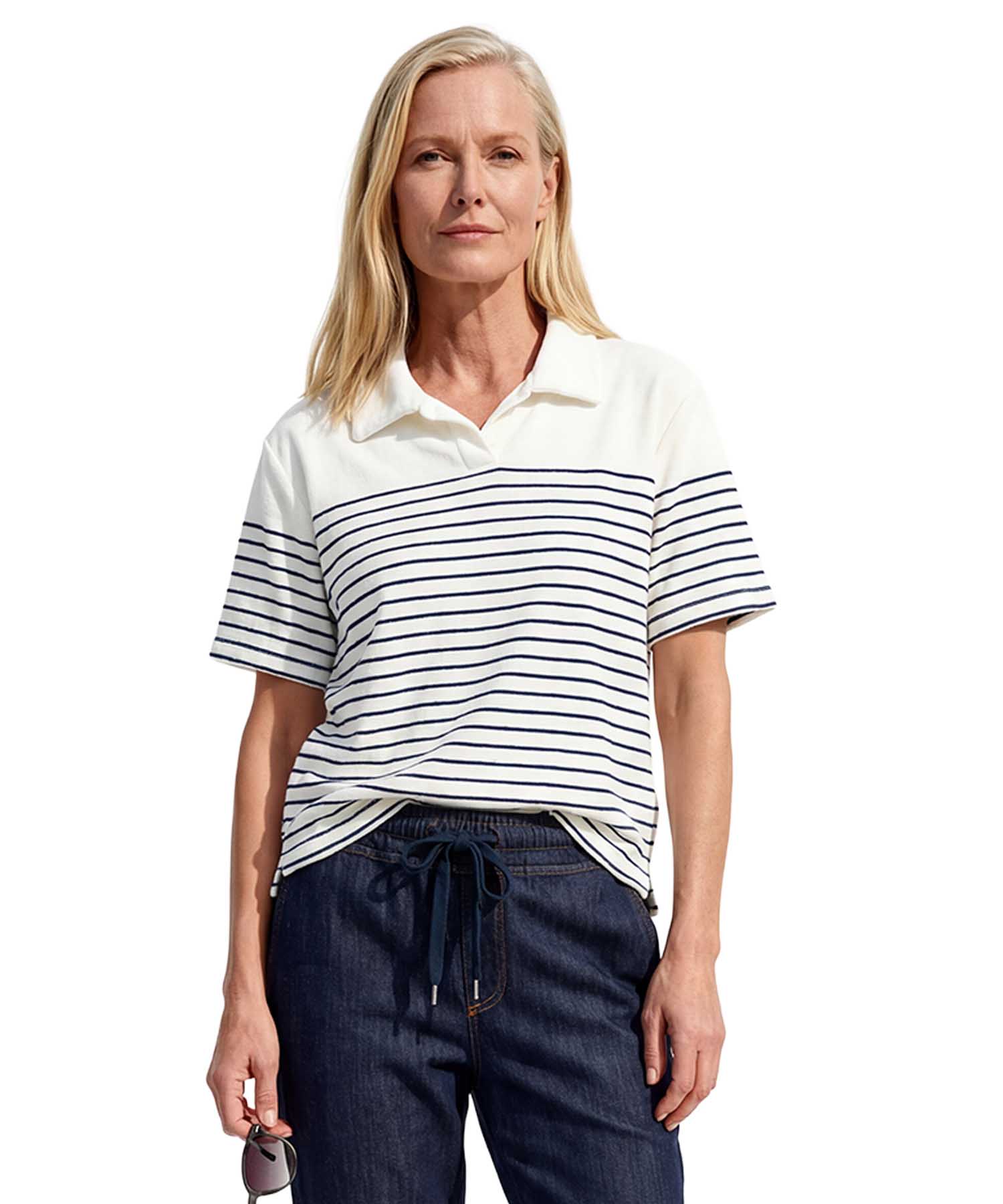 You Too Poloshirt aus Frottier im Streifendessin Dunkelblau-Offwhite | Modehaus Wörmann